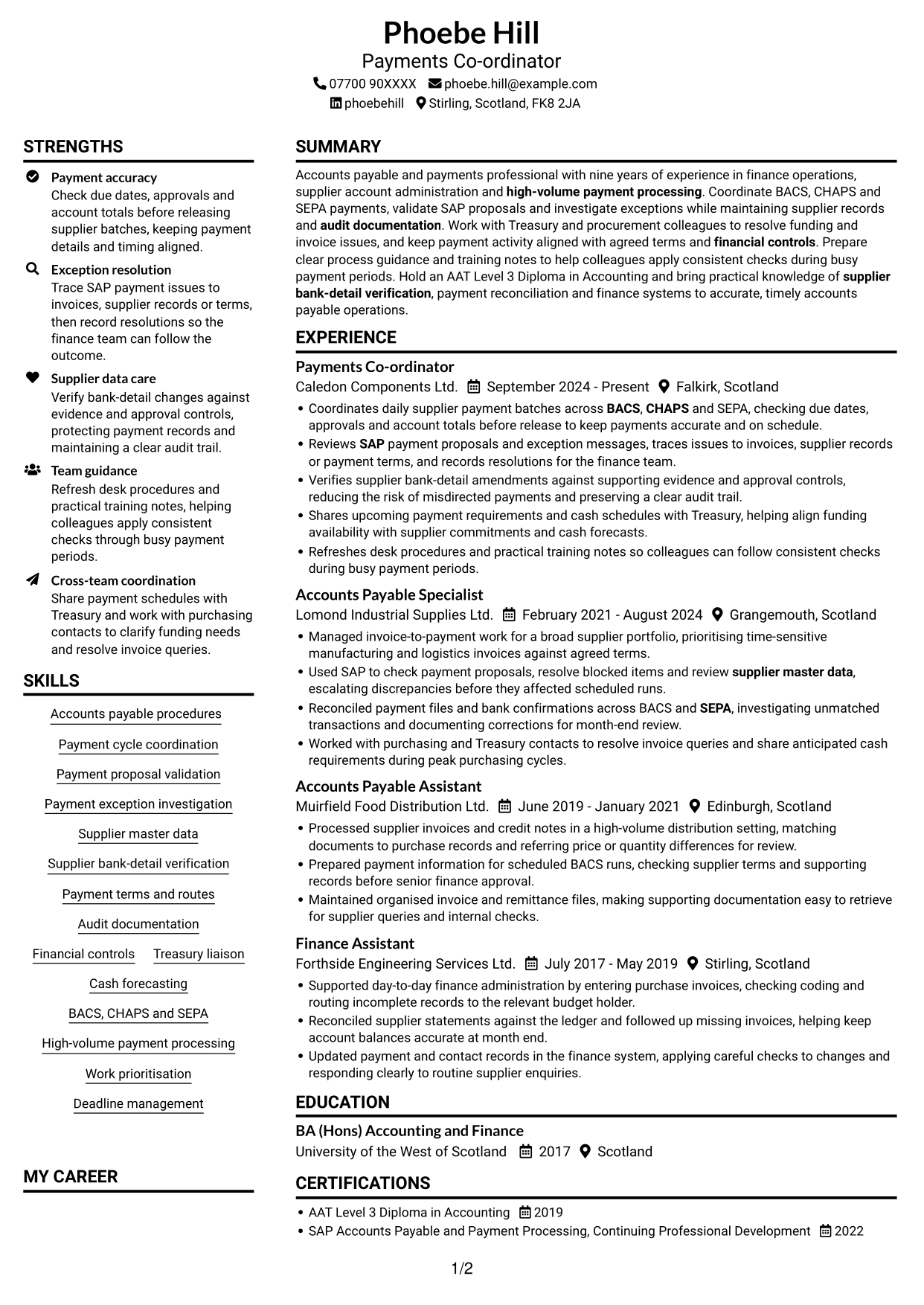 CV example — page 1