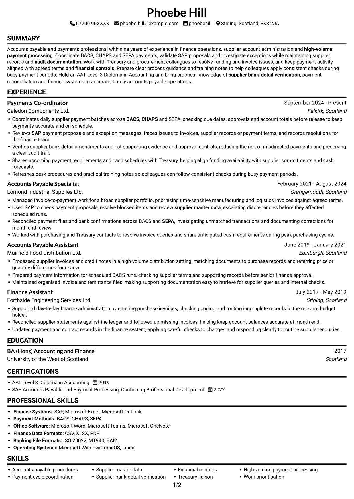 CV example — page 1