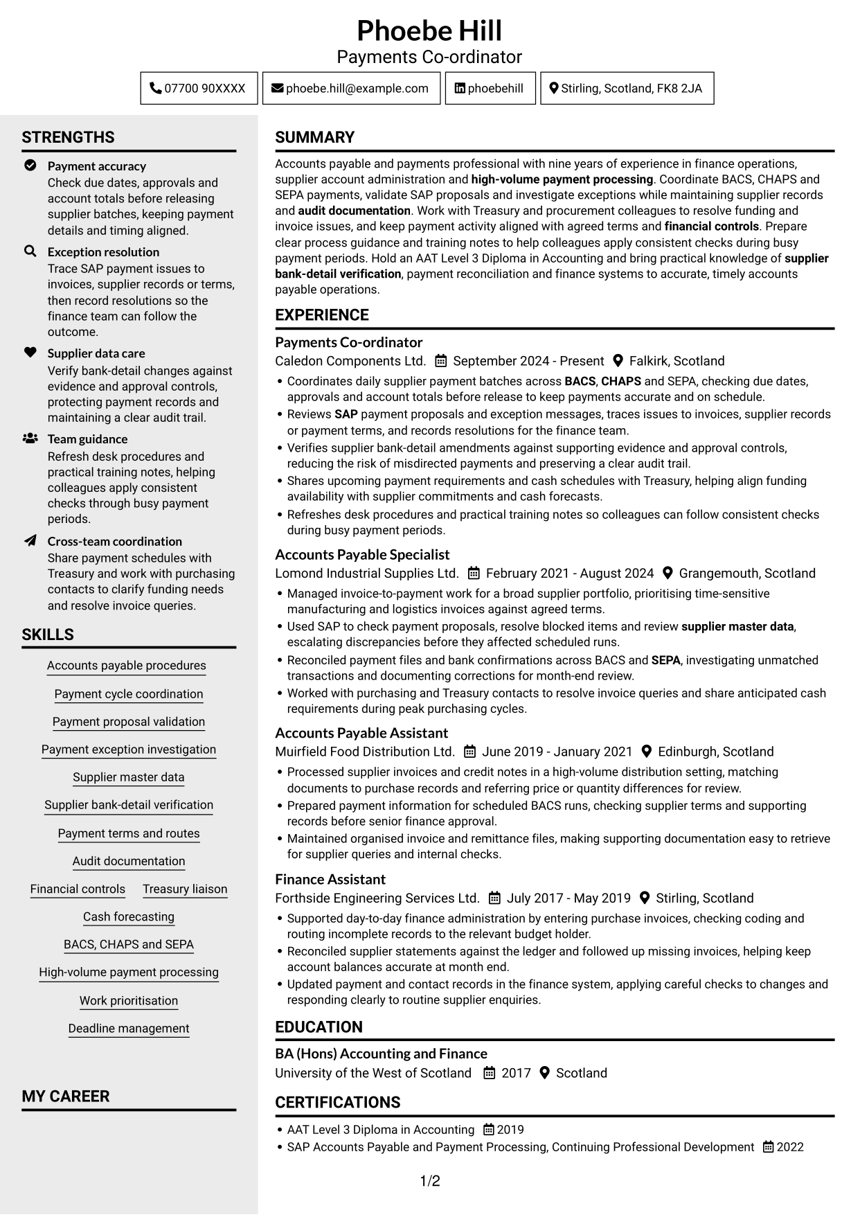 CV example — page 1