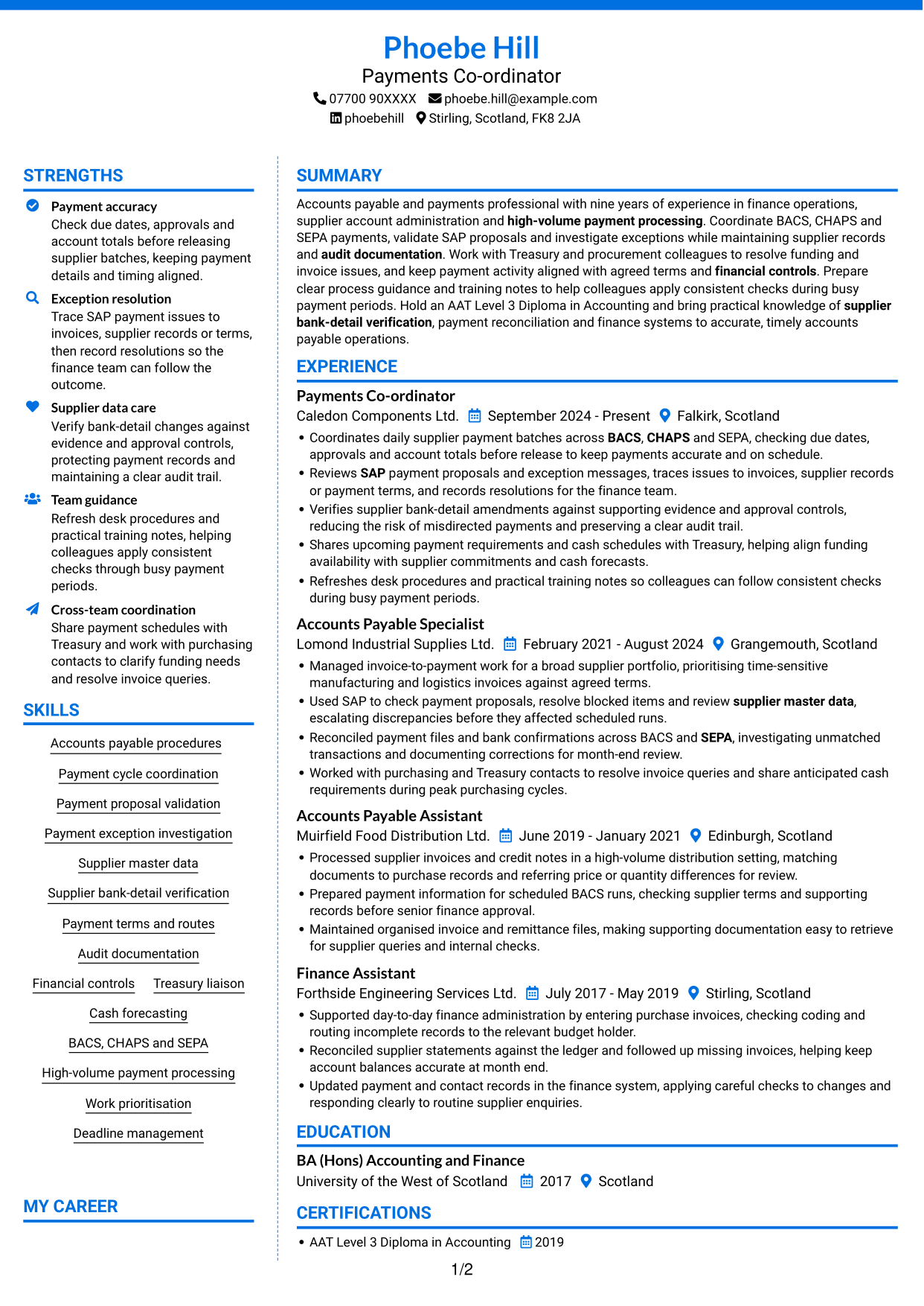 CV example — page 1