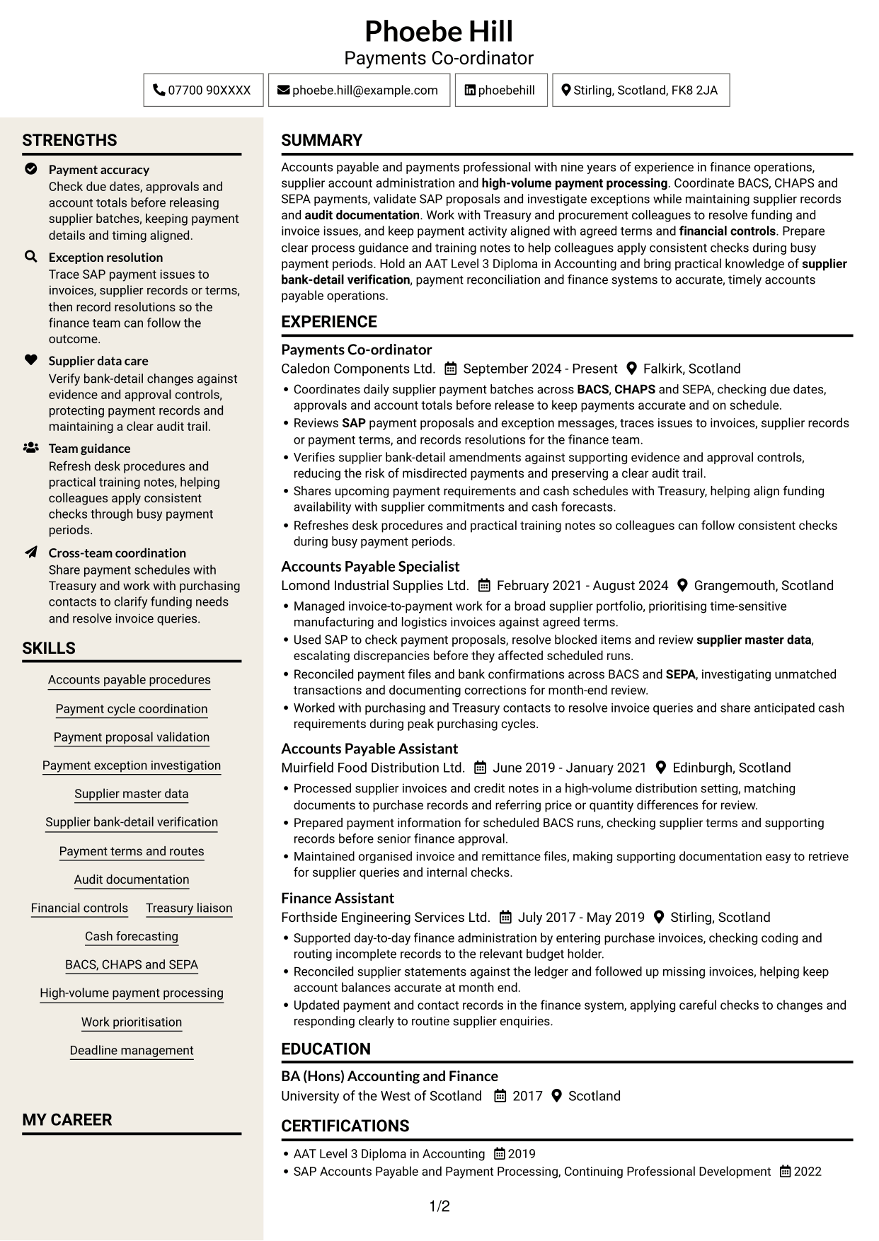 CV example — page 1