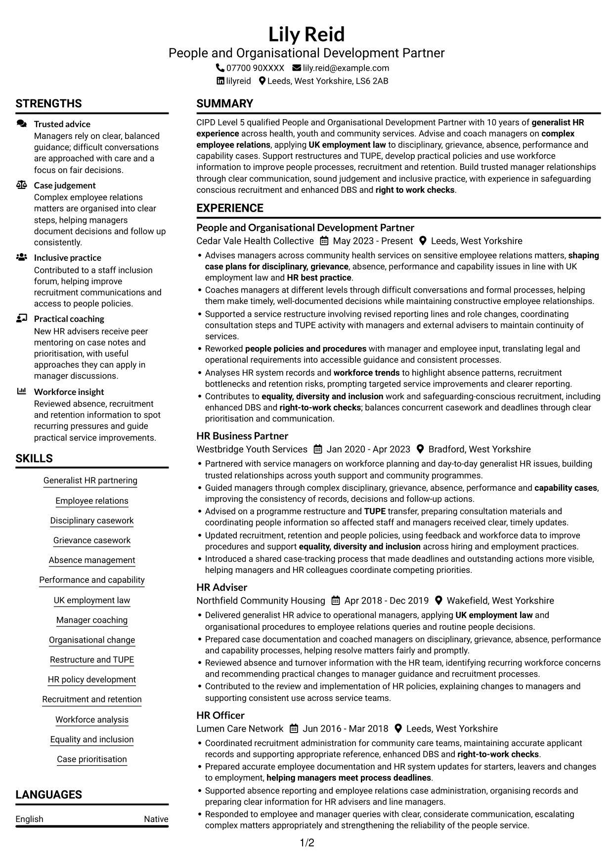 CV example — page 1