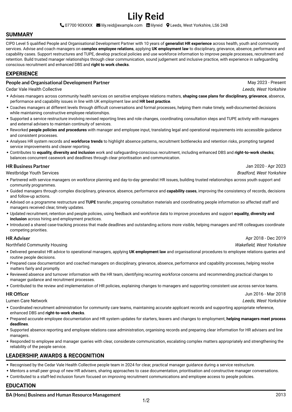 CV example — page 1