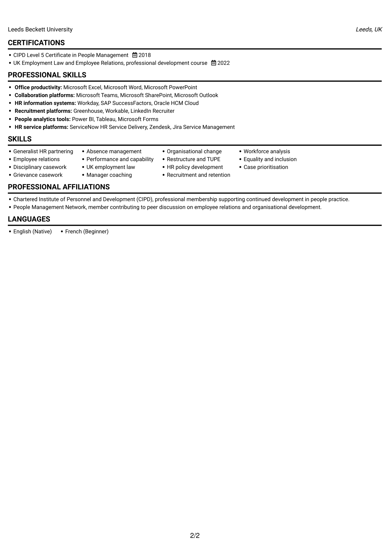 CV example — page 2