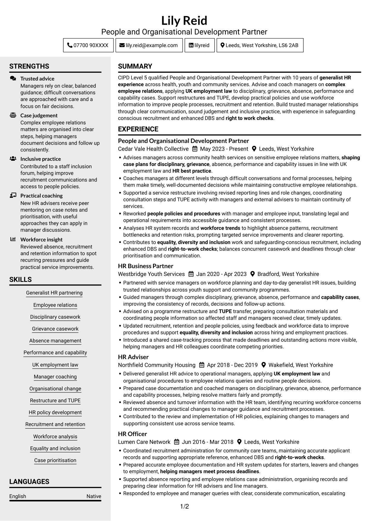 CV example — page 1