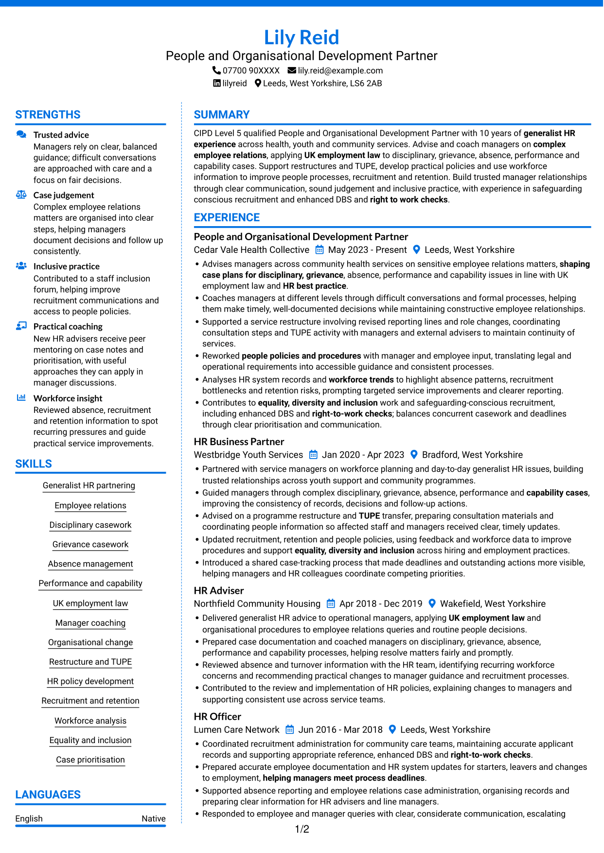 CV example — page 1
