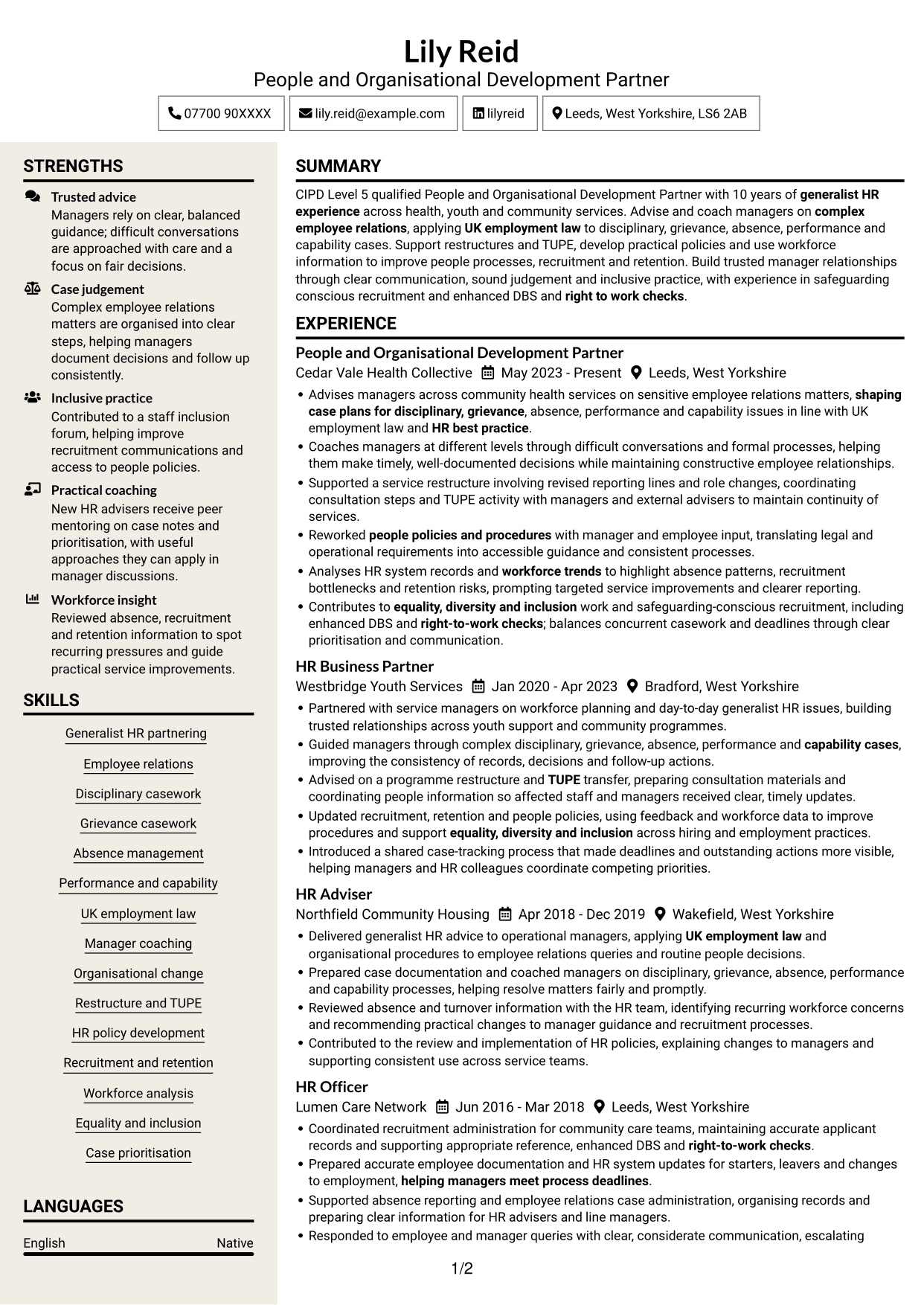 CV example — page 1