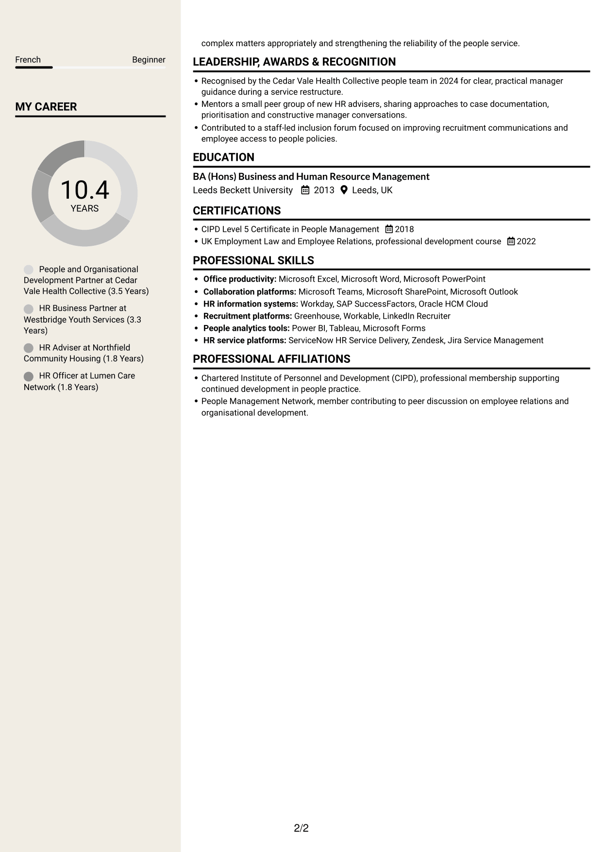 CV example — page 2