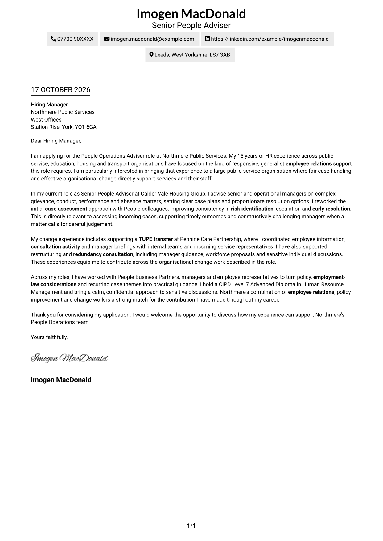 Cover letter example — page 1