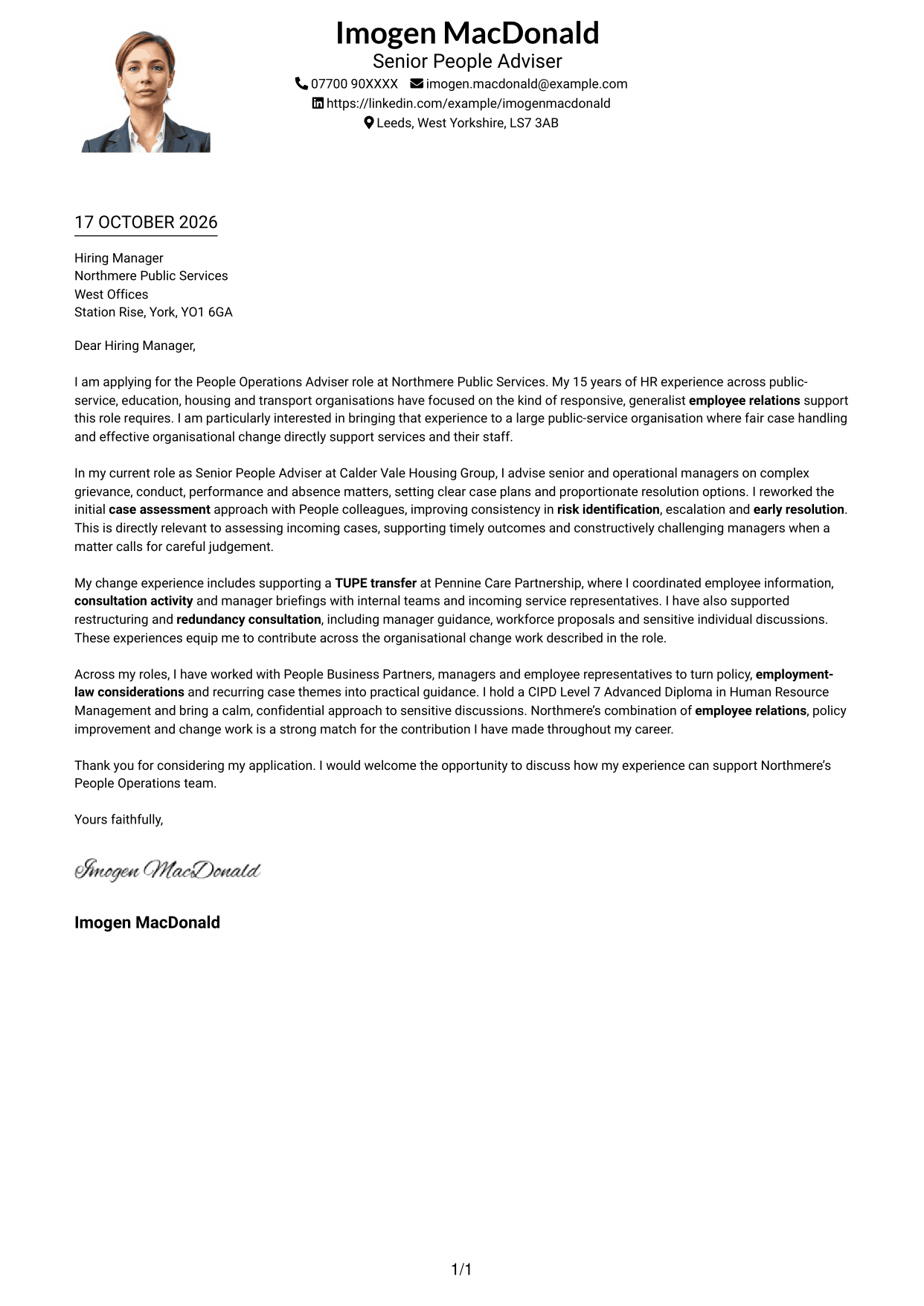 Cover letter example — page 1