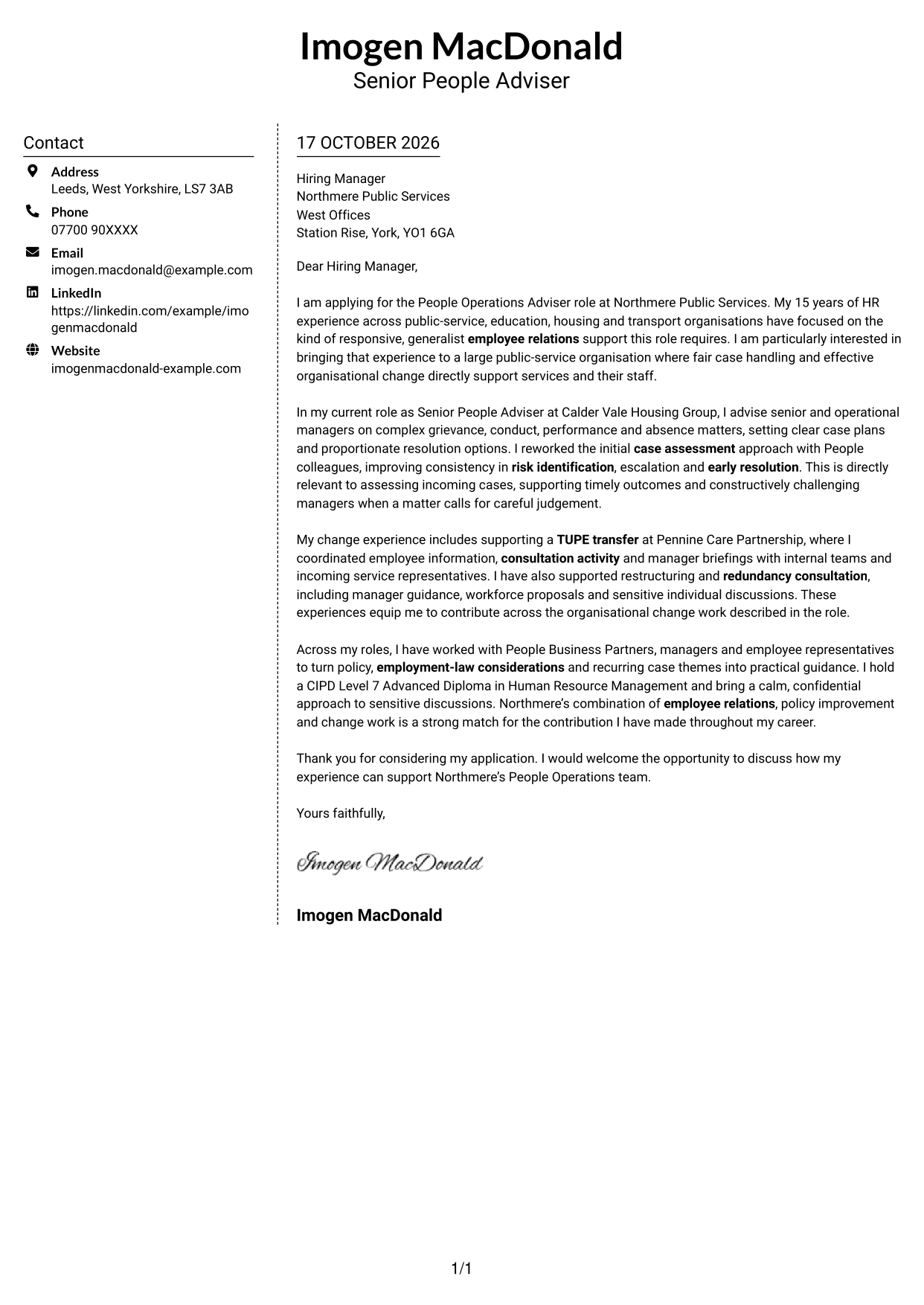 Cover letter example — page 1
