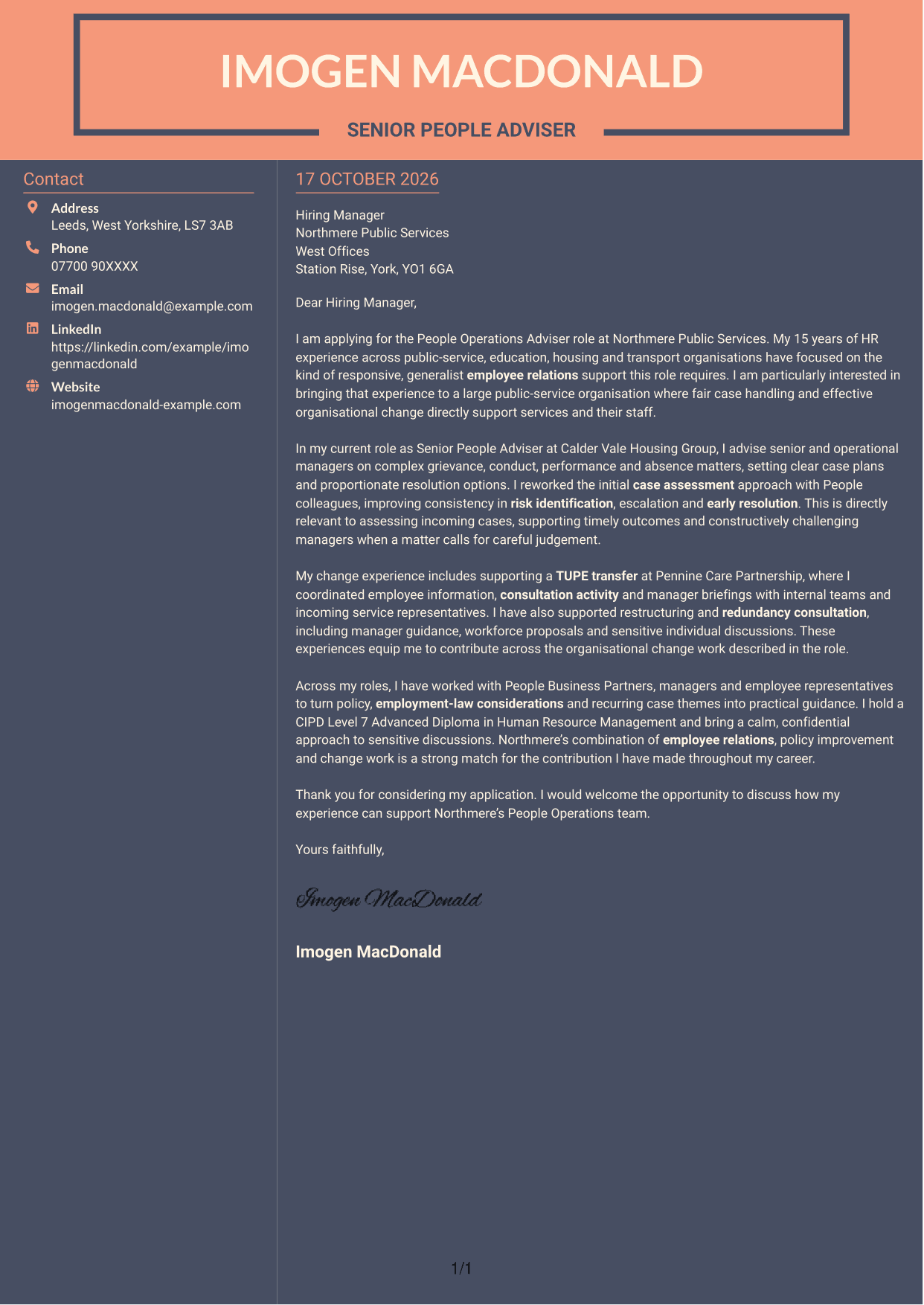 Cover letter example — page 1