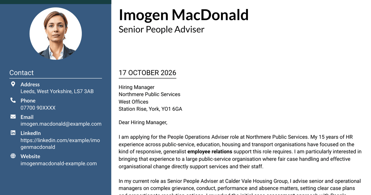 7 People Operations Adviser - Employee Relations and Organisational Change Cover Letter Templates with Example