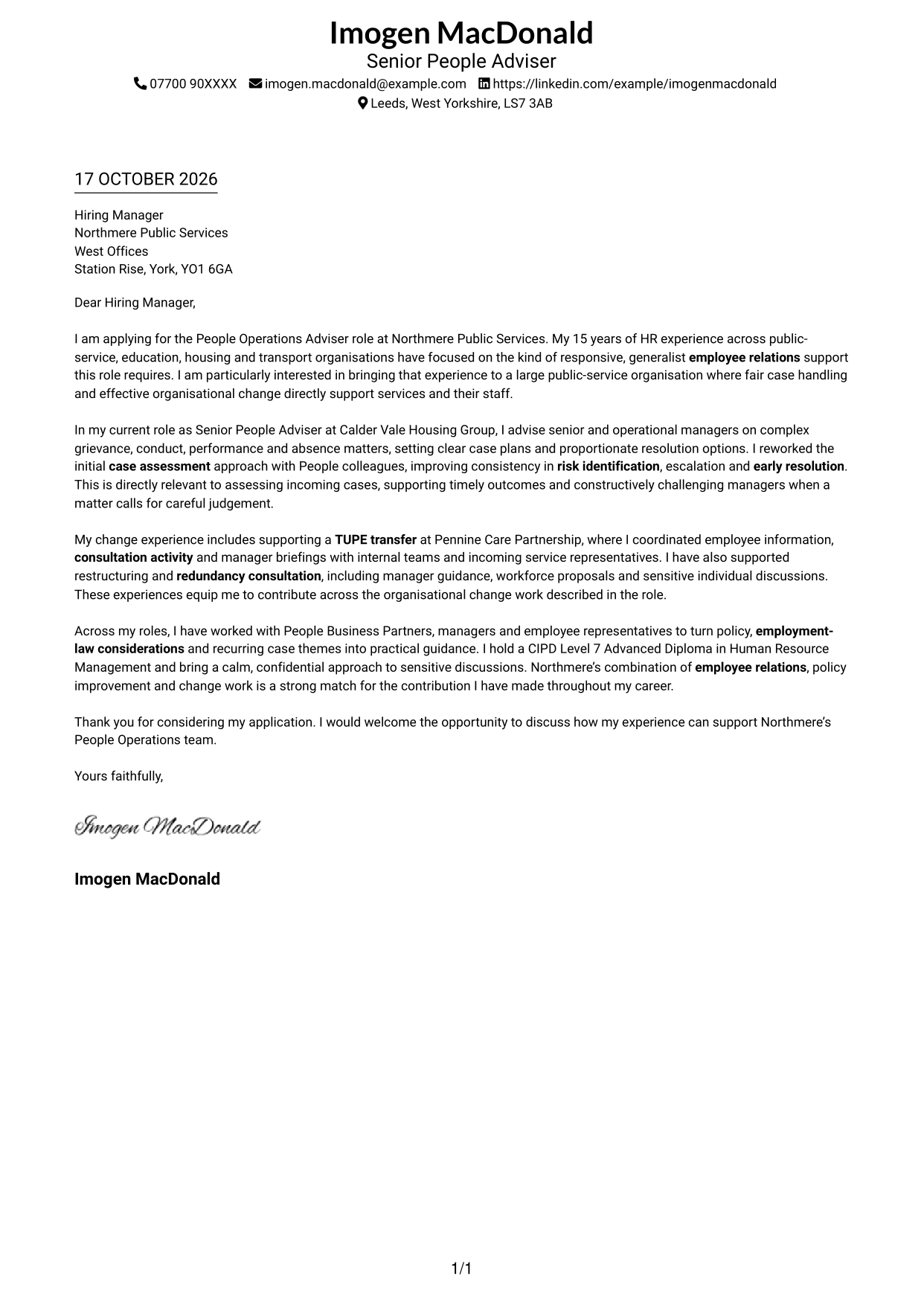Cover letter example — page 1