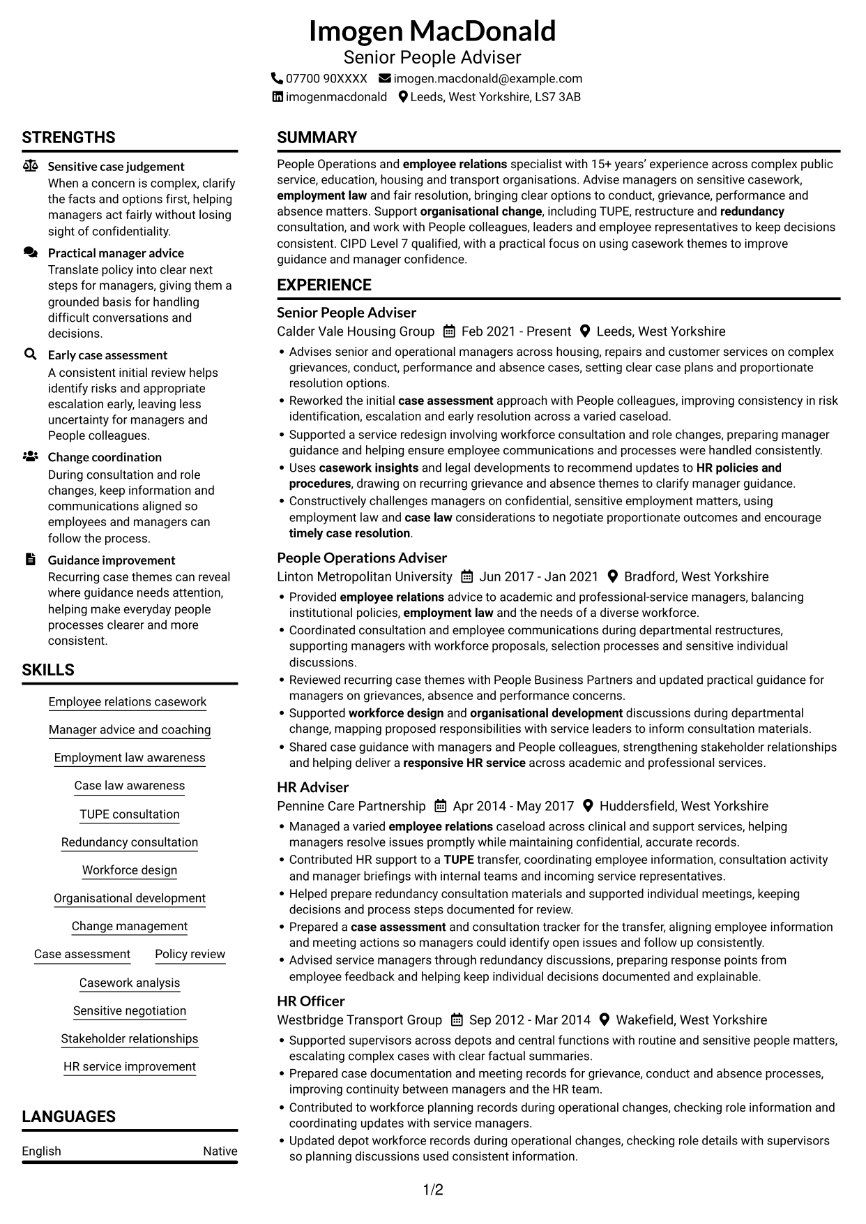 CV example — page 1