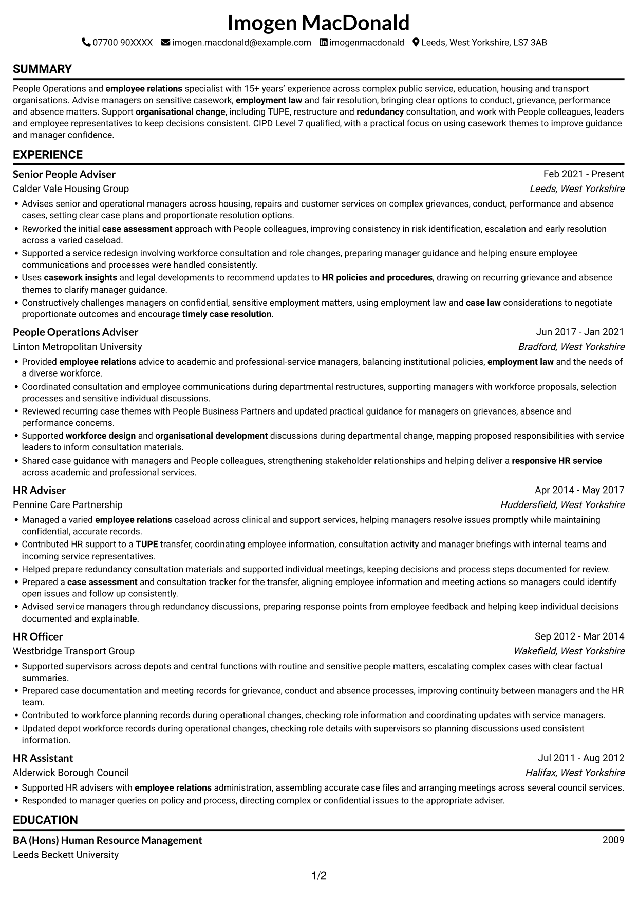 CV example — page 1