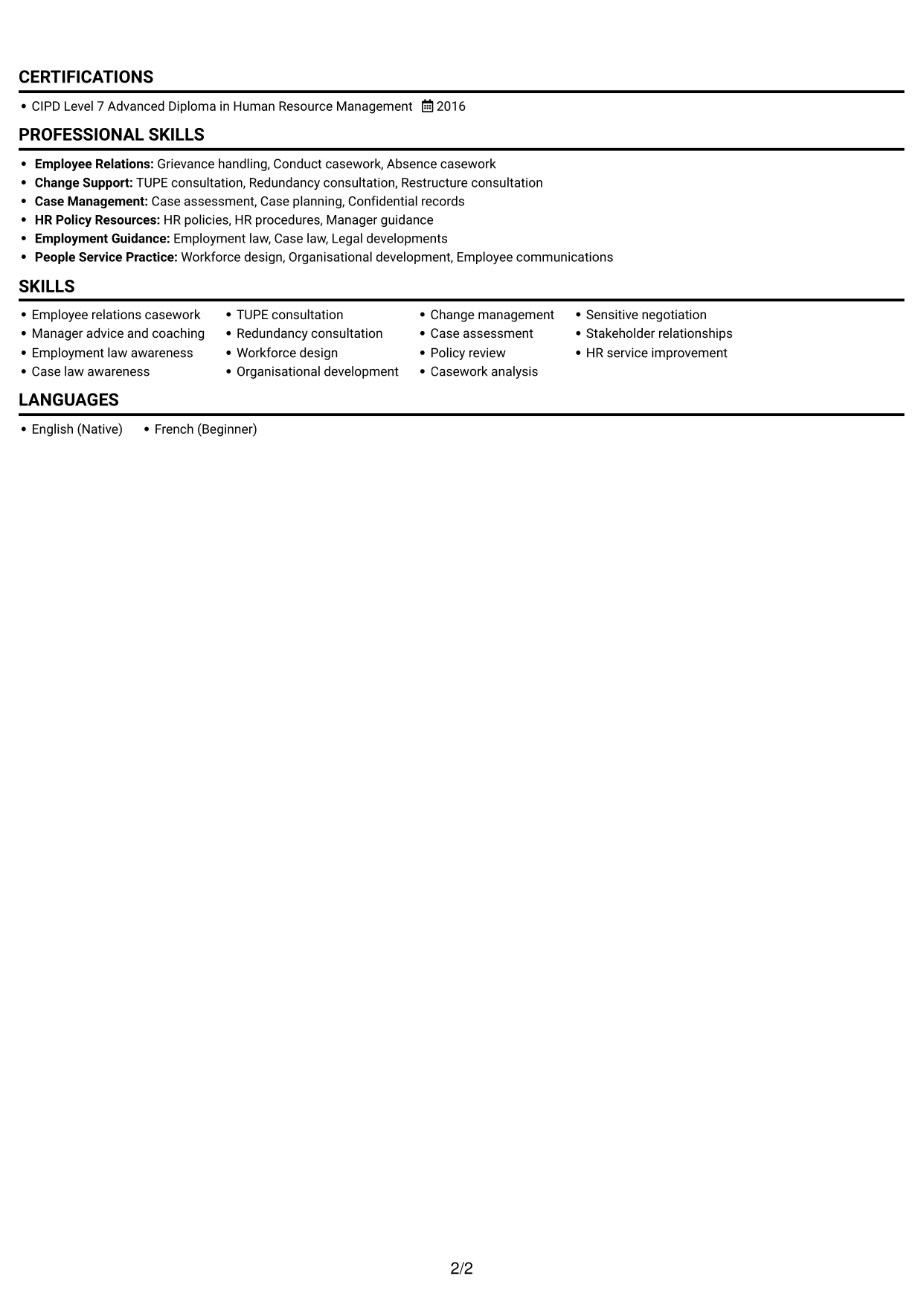CV example — page 2