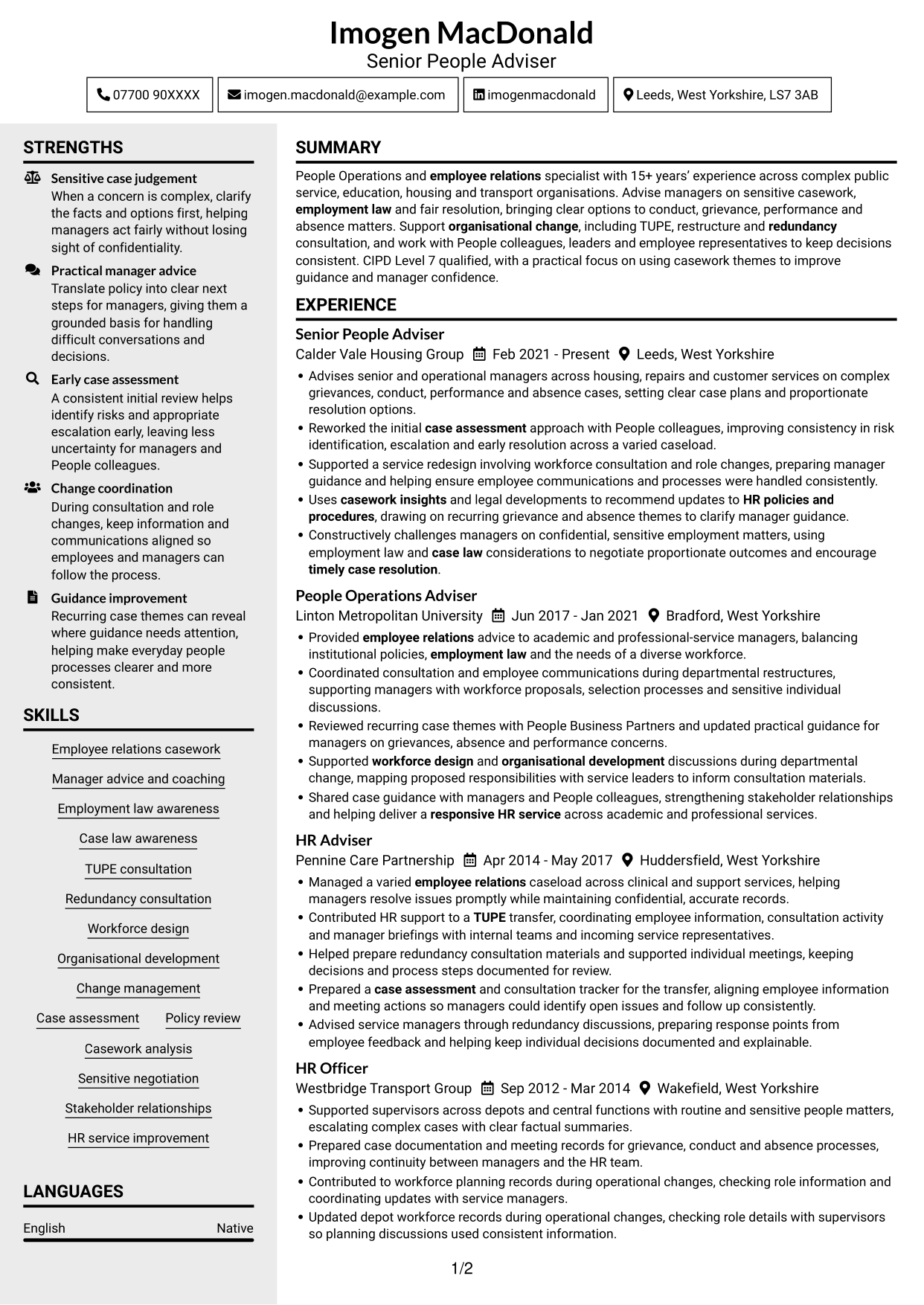 CV example — page 1