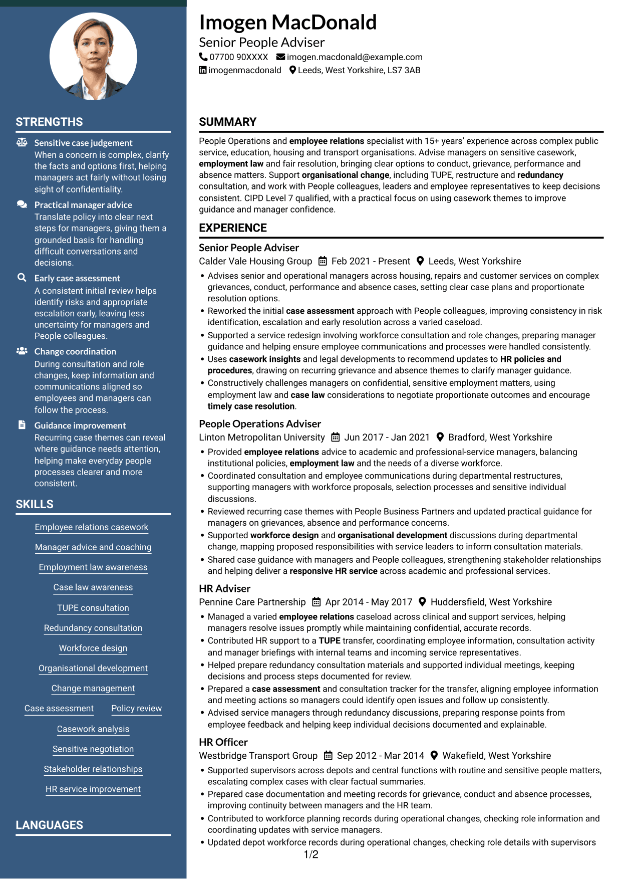 CV example — page 1