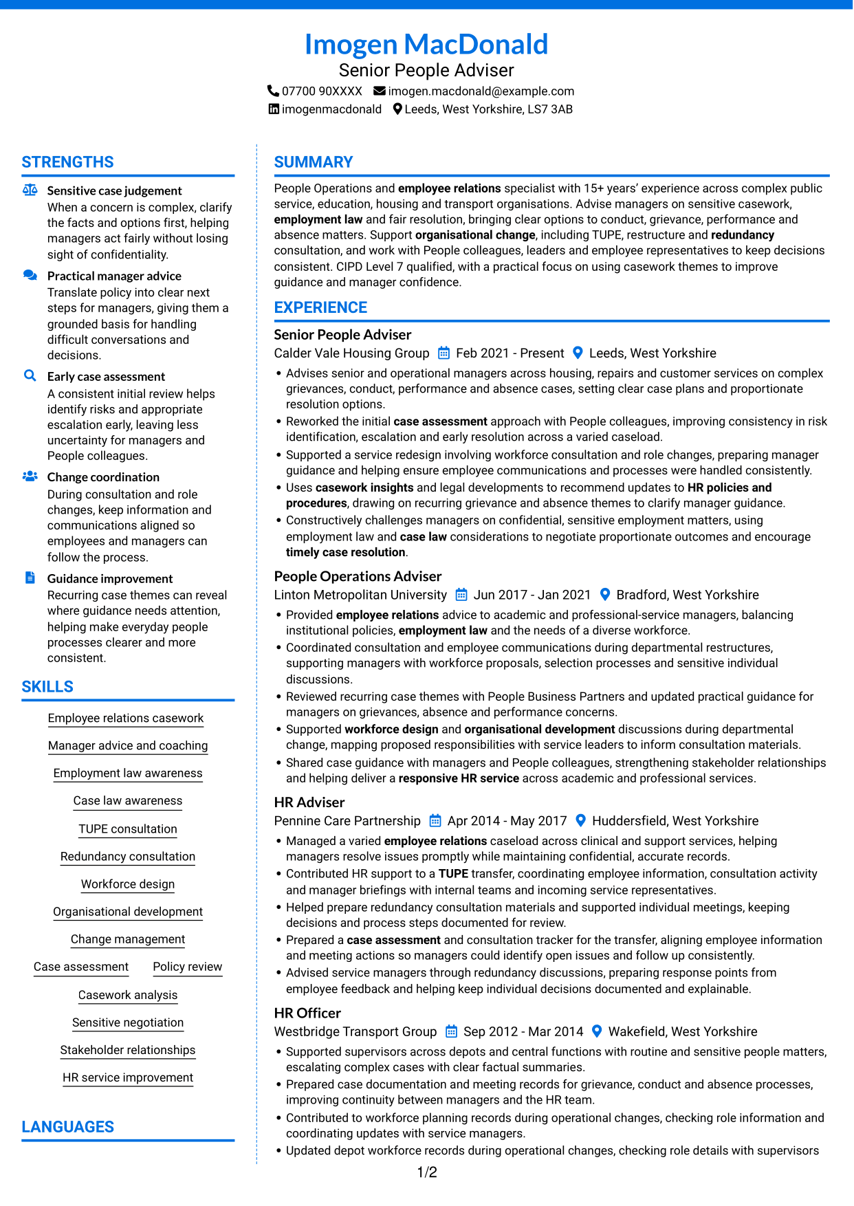 CV example — page 1