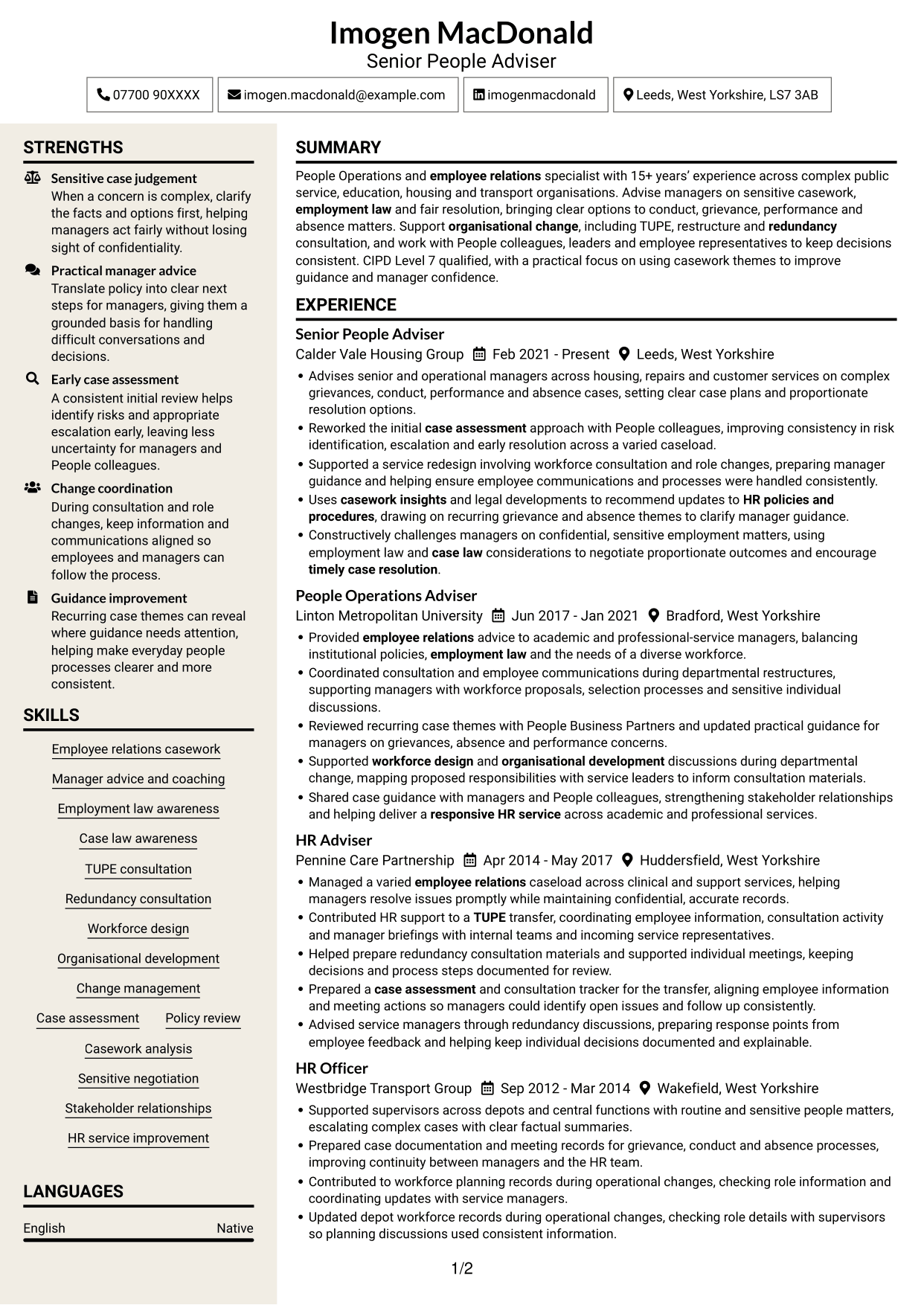 CV example — page 1