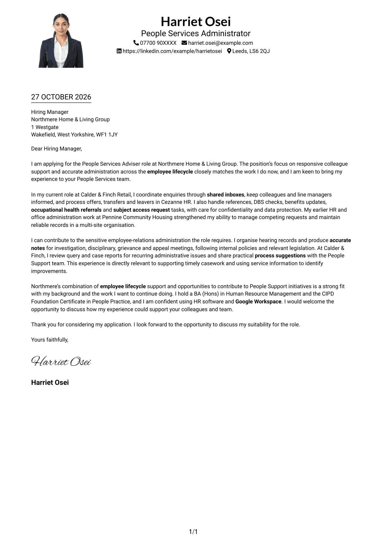 Cover letter example — page 1