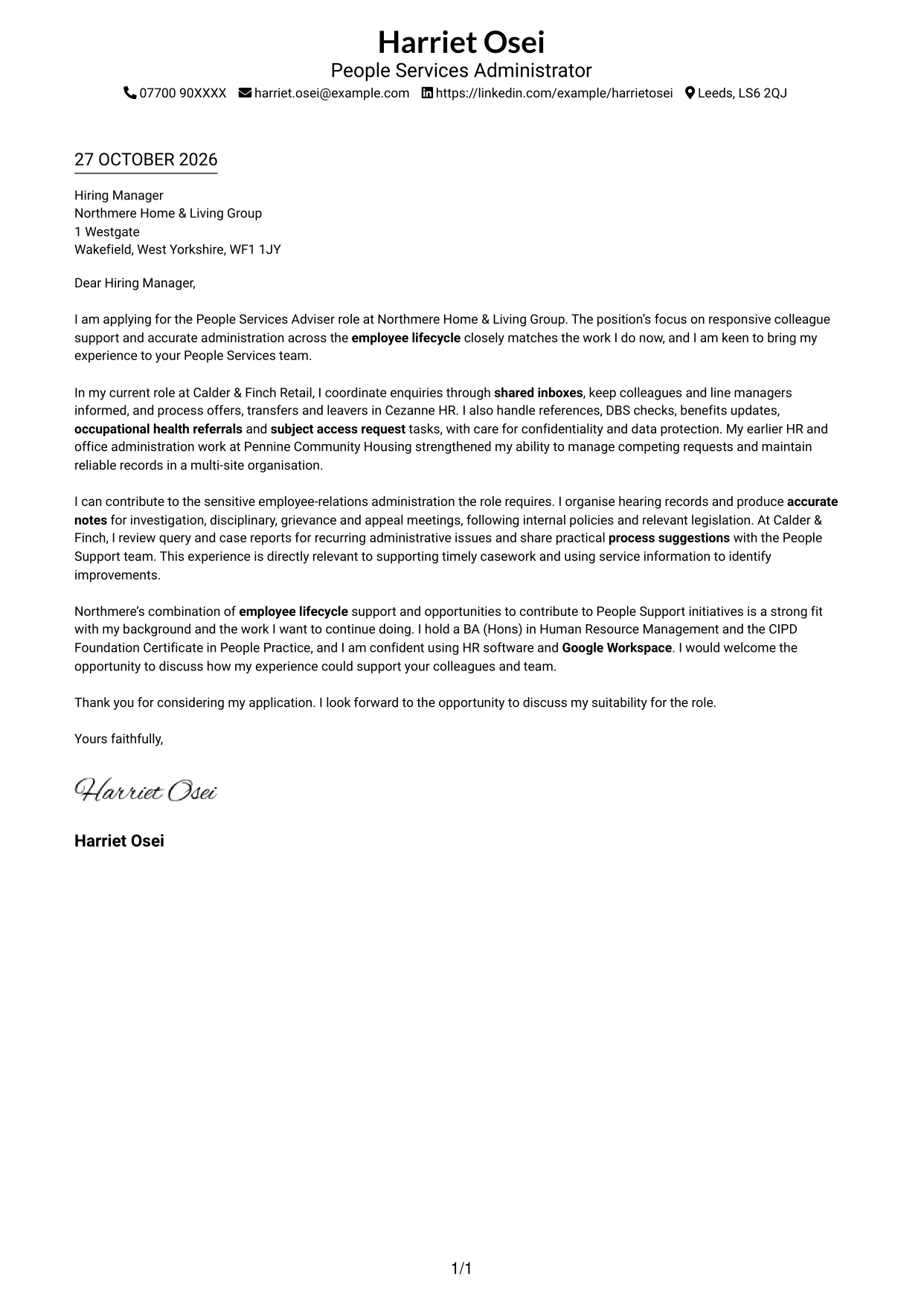 Cover letter example — page 1