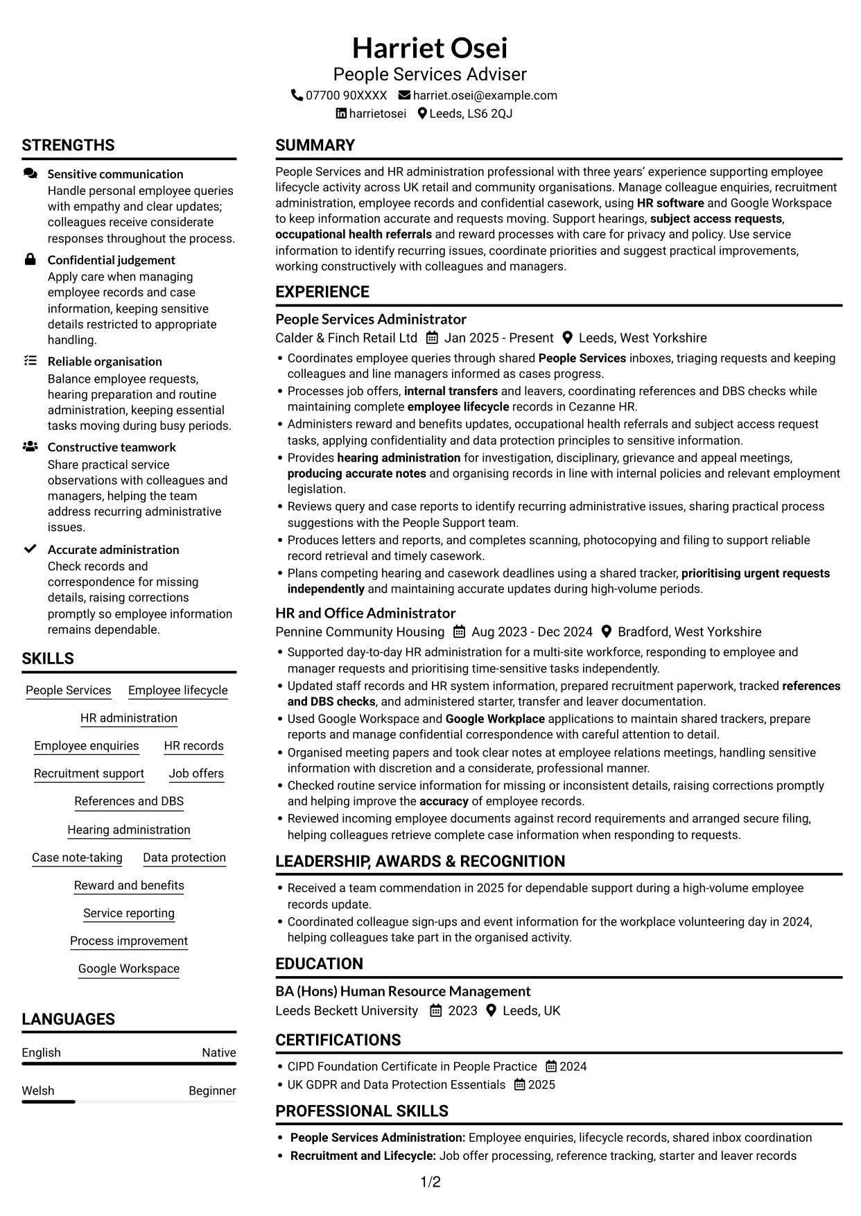 CV example — page 1