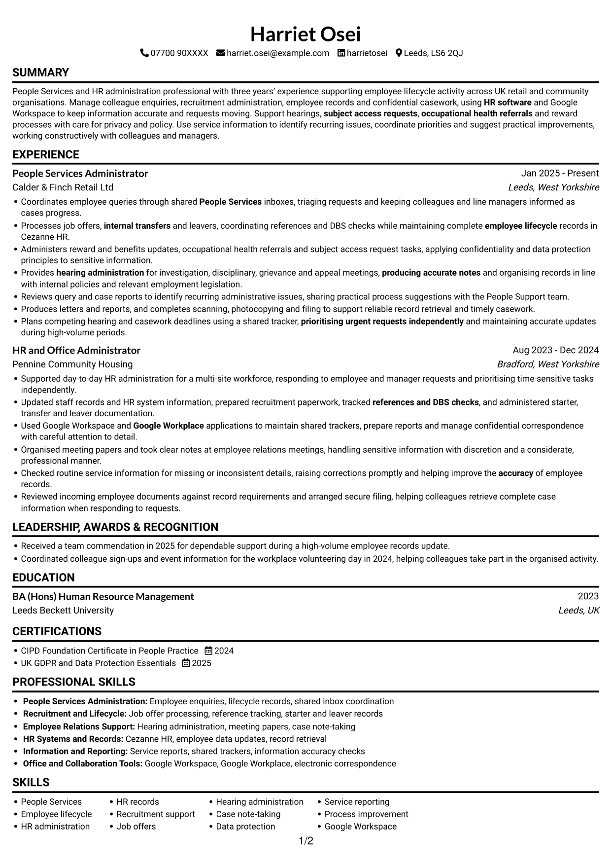 CV example — page 1