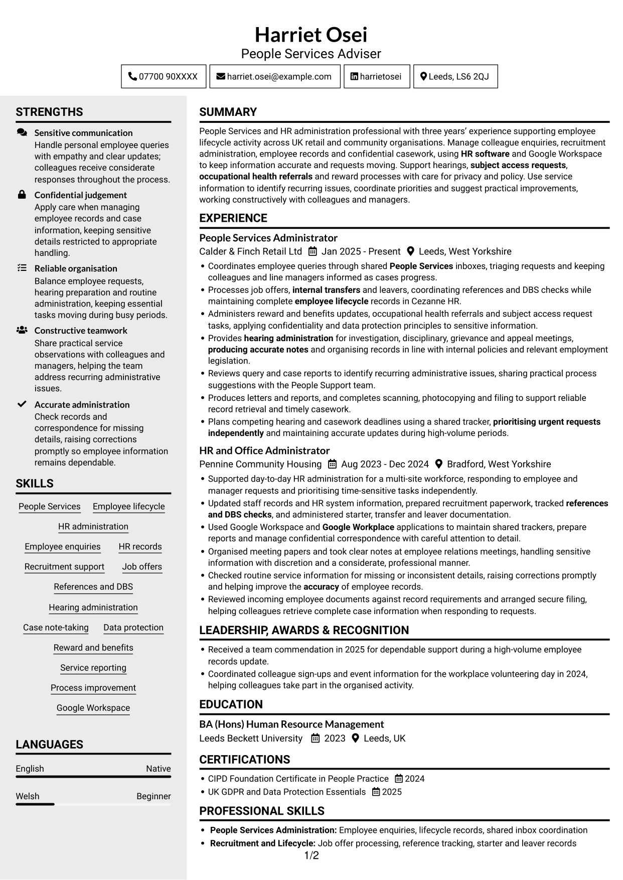 CV example — page 1