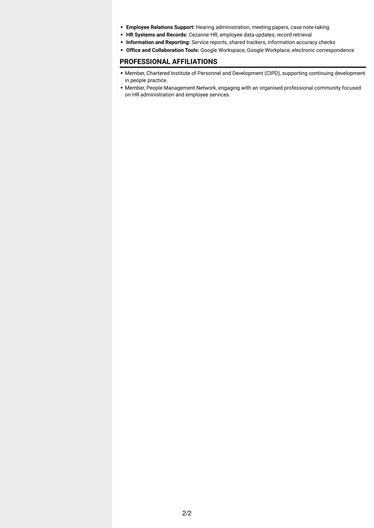 CV example — page 2