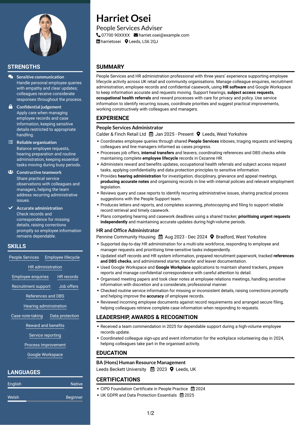 CV example — page 1