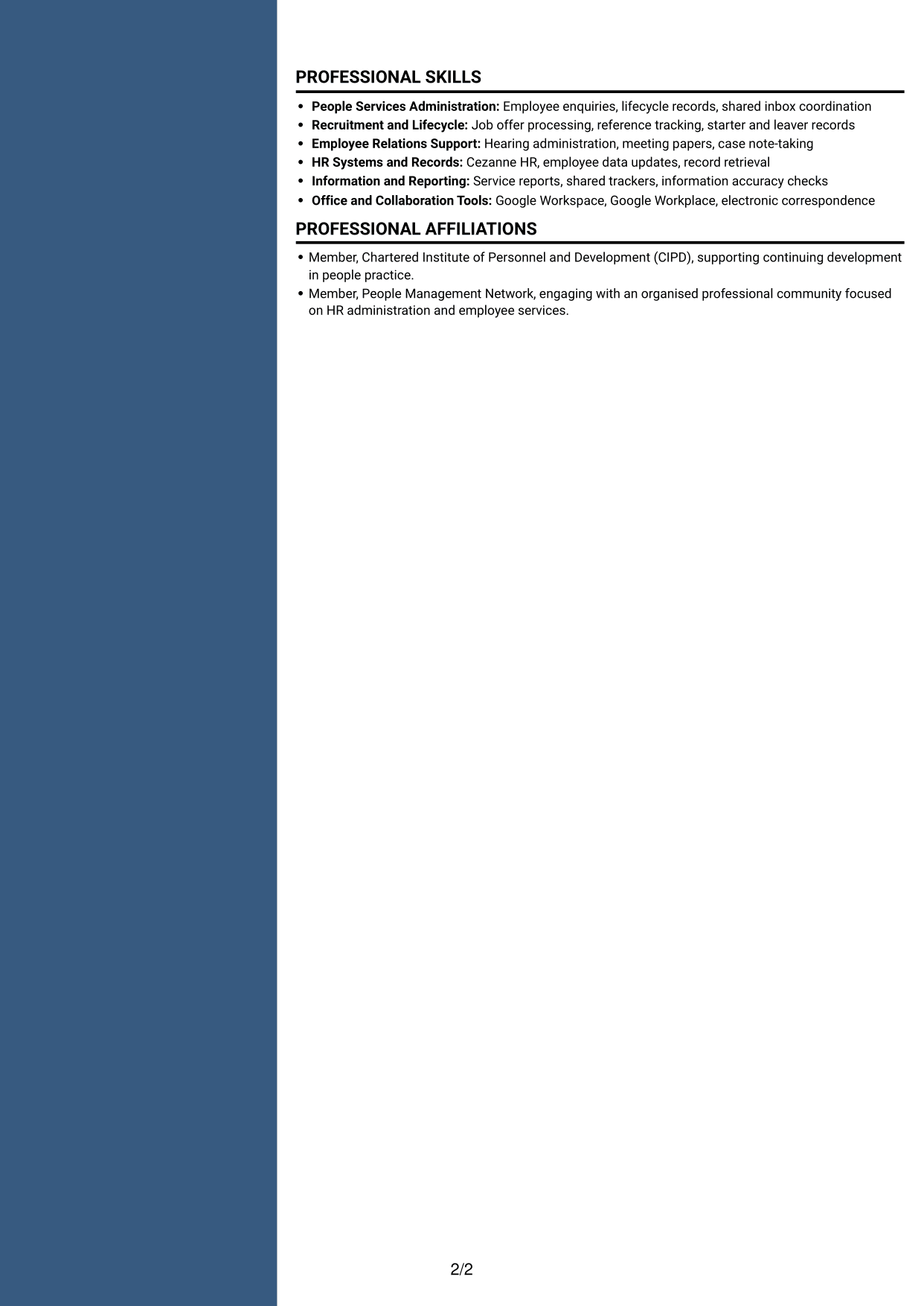 CV example — page 2