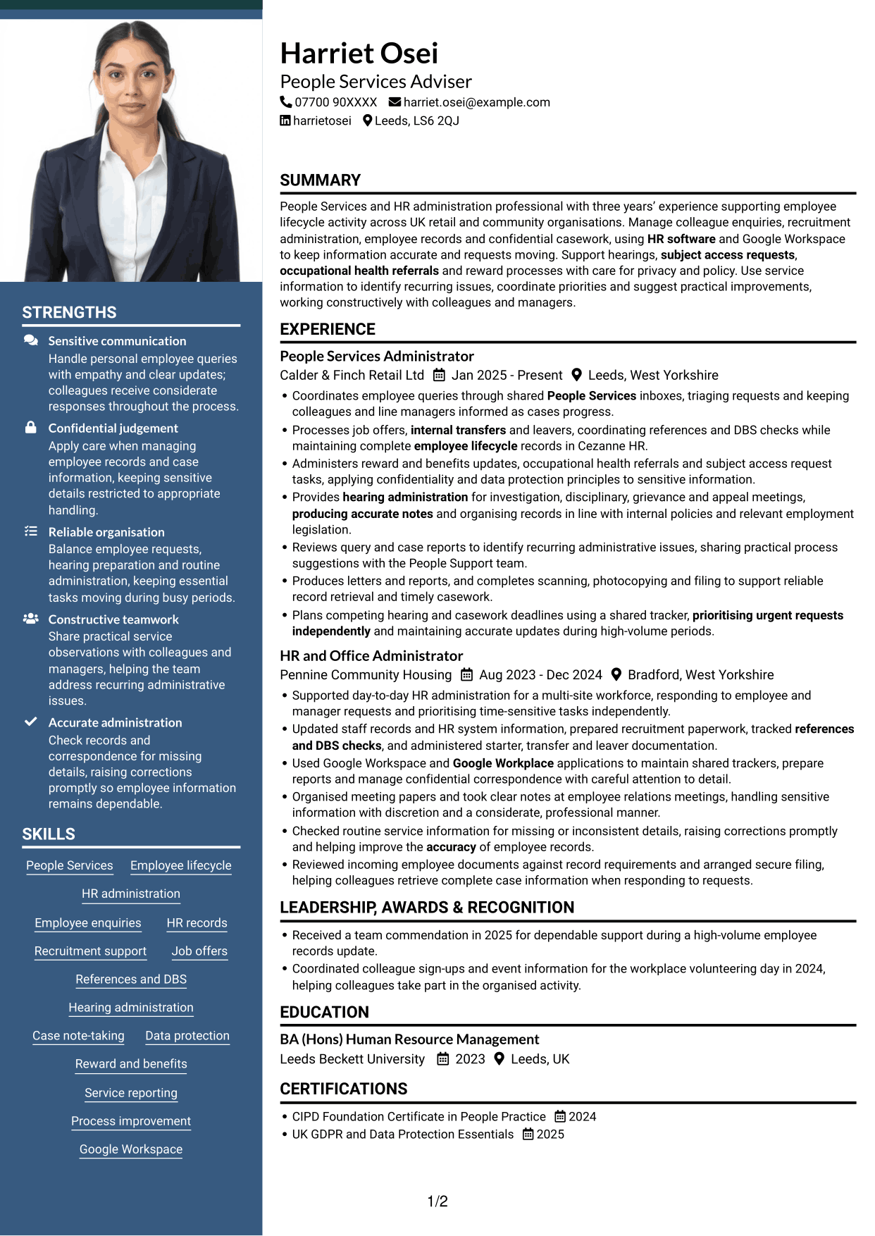 CV example — page 1