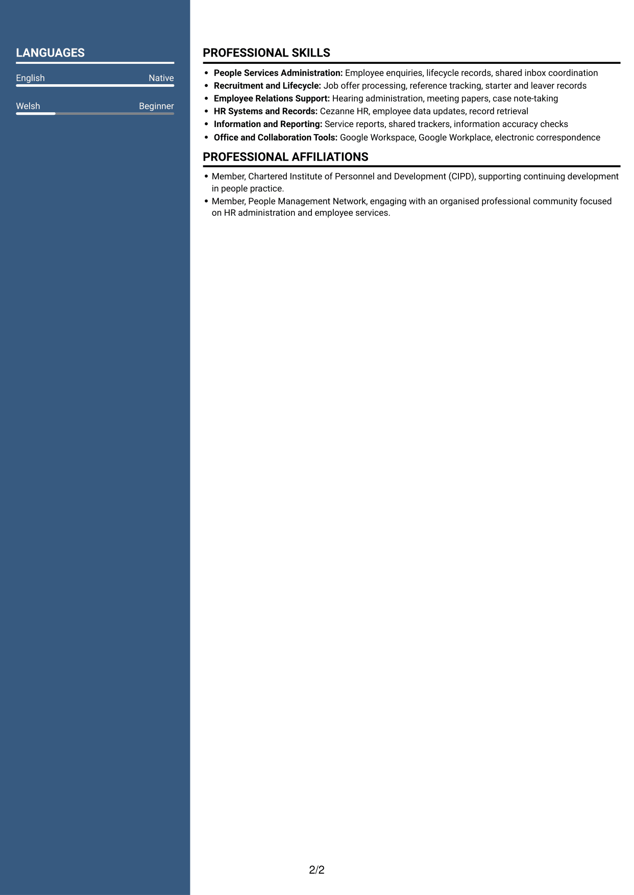 CV example — page 2