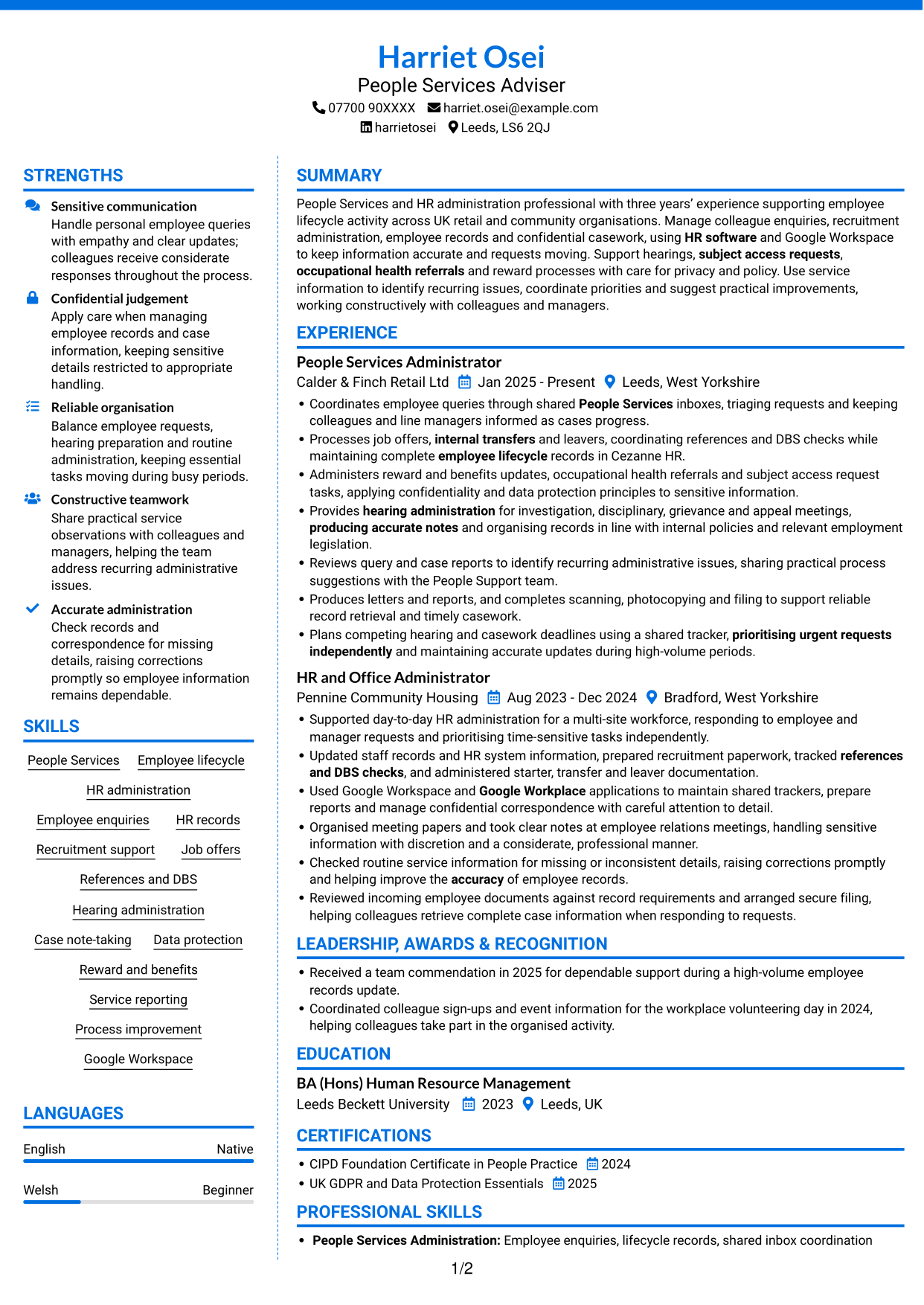 CV example — page 1