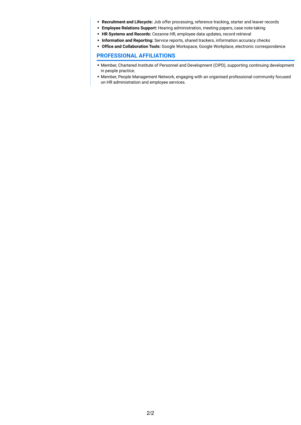 CV example — page 2