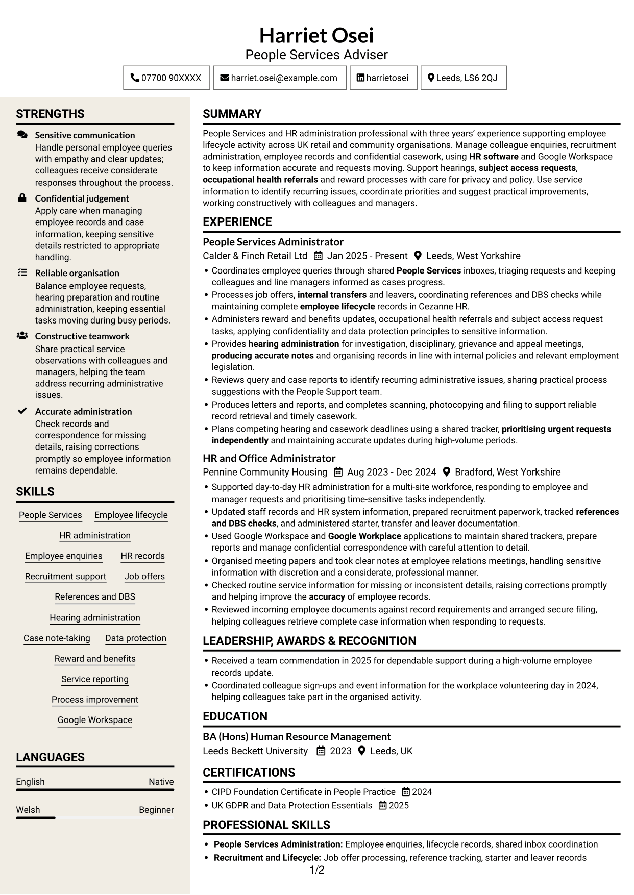 CV example — page 1