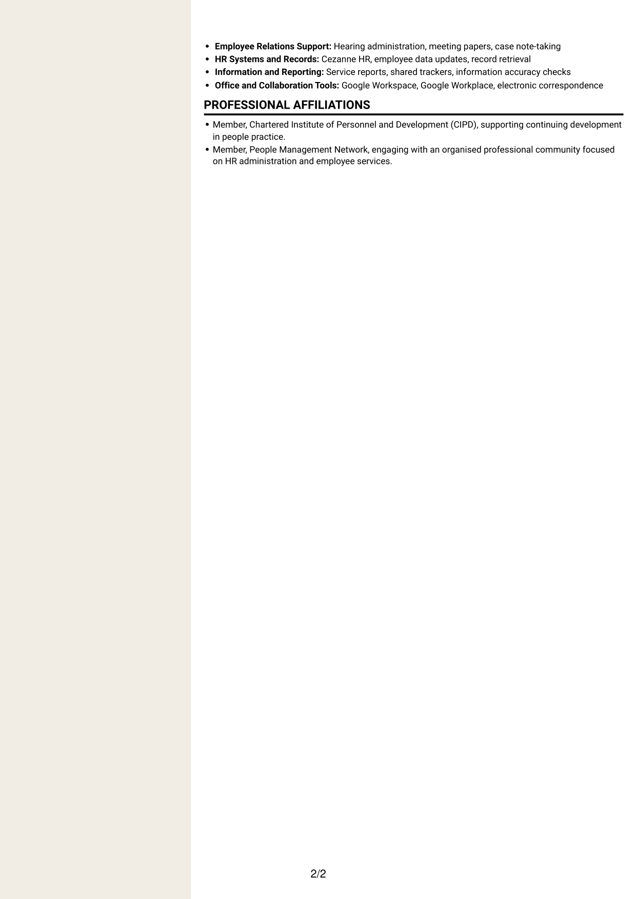 CV example — page 2