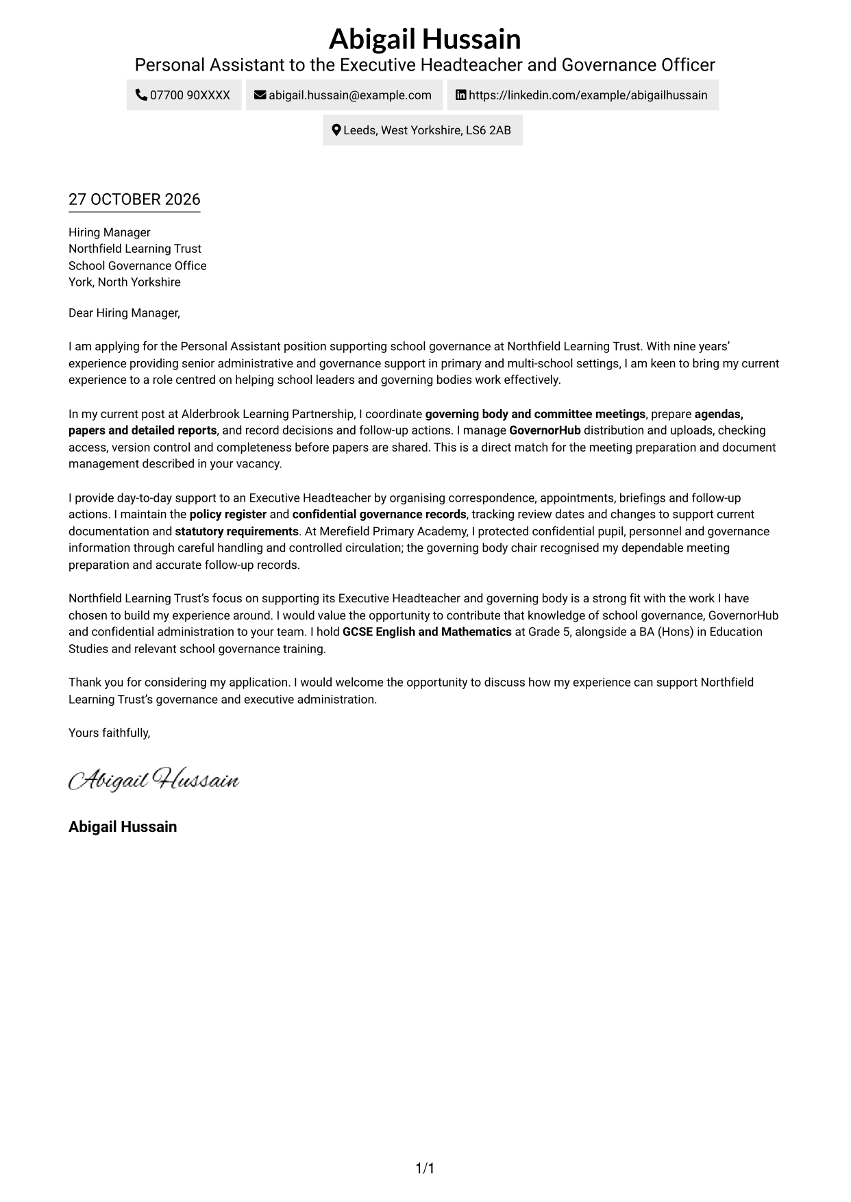 Cover letter example — page 1