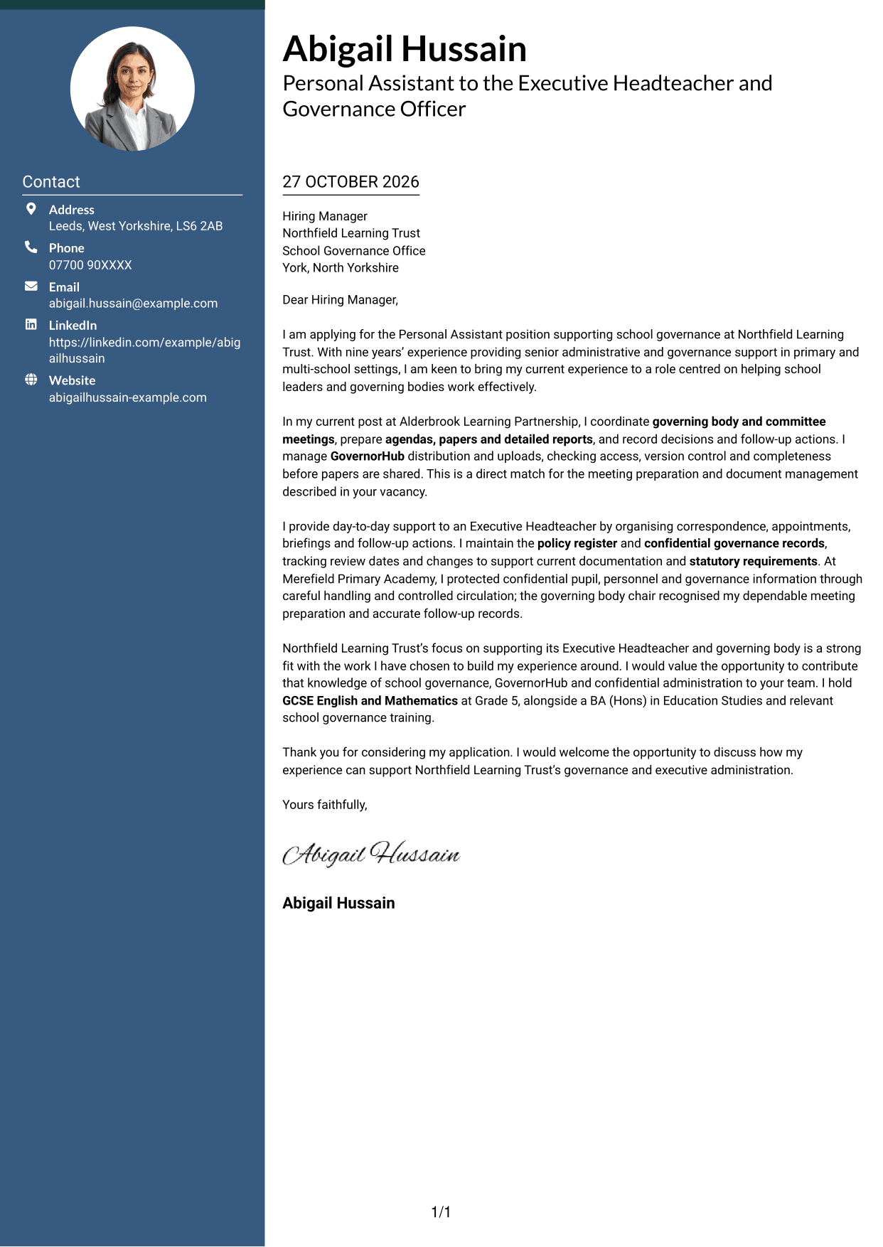 Cover letter example — page 1