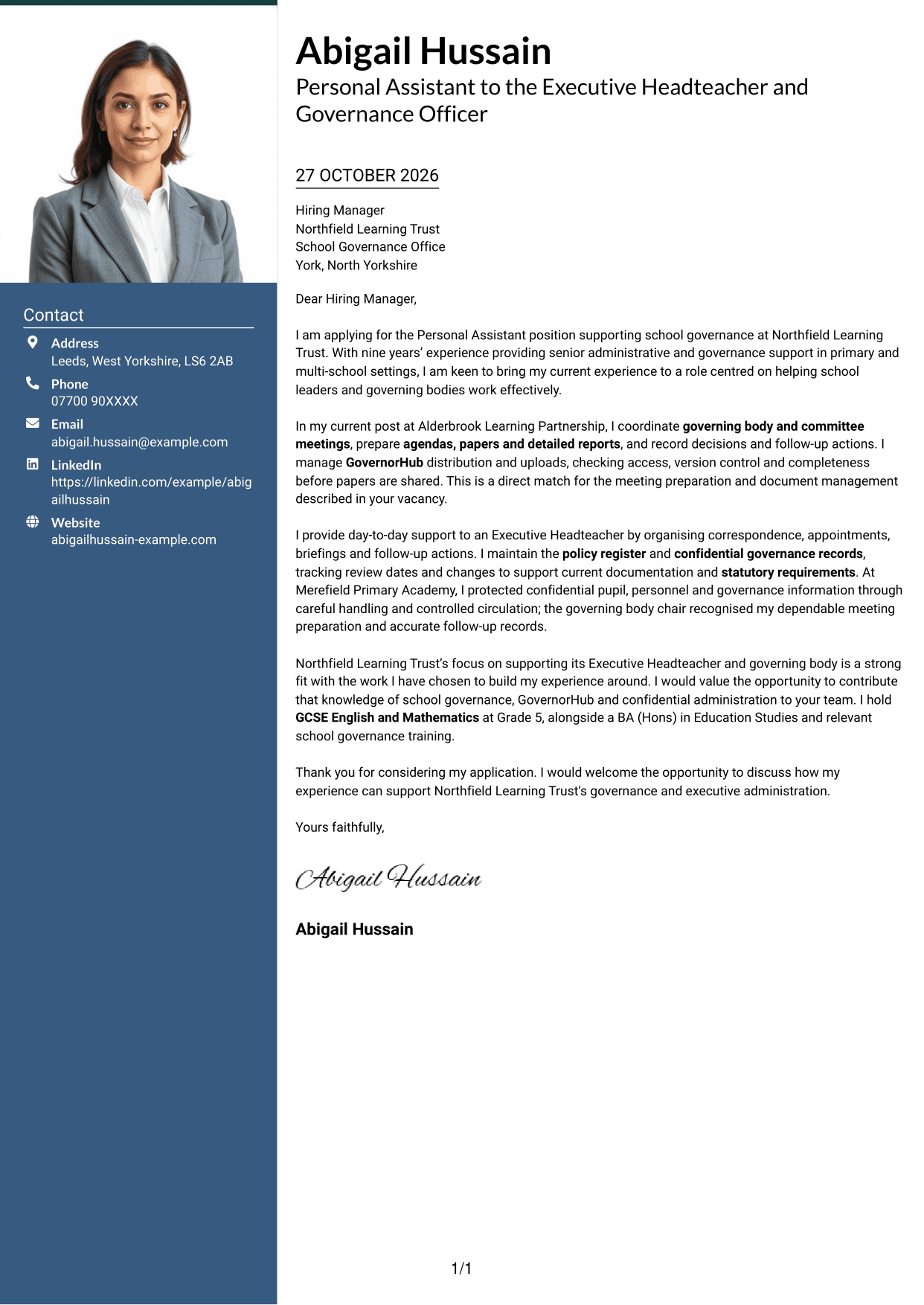 Cover letter example — page 1