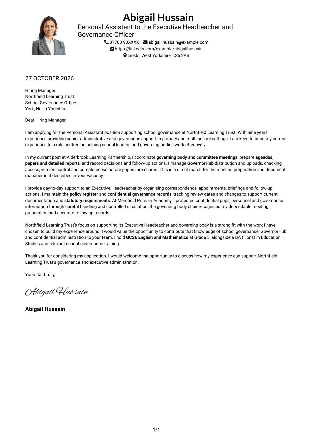 Cover letter example — page 1