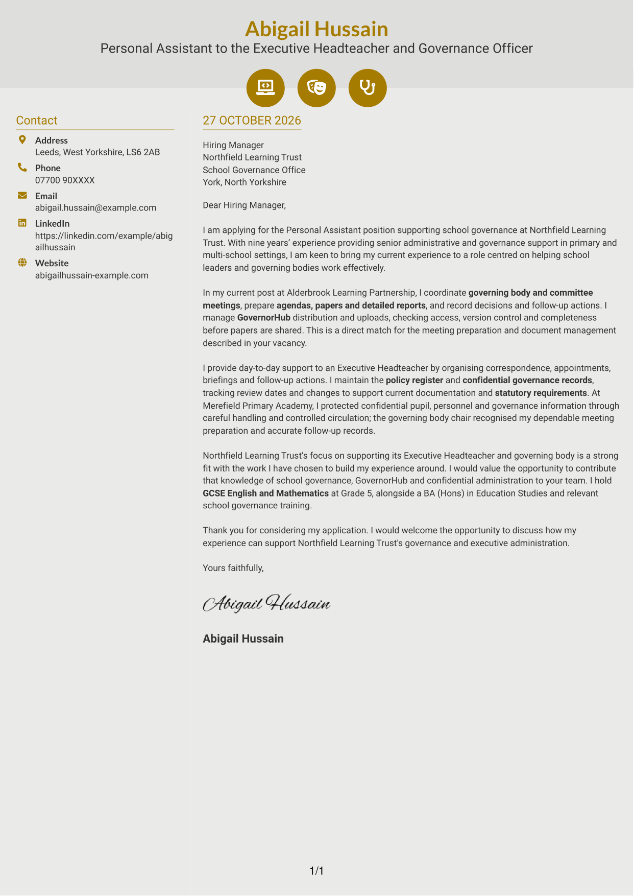 Cover letter example — page 1