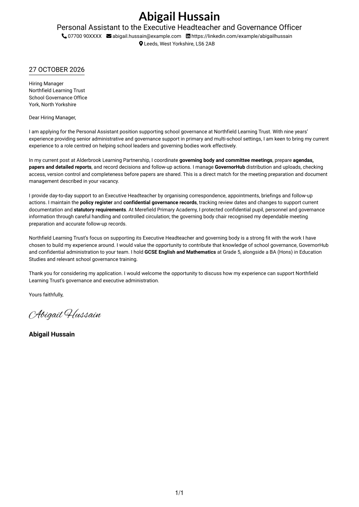 Cover letter example — page 1