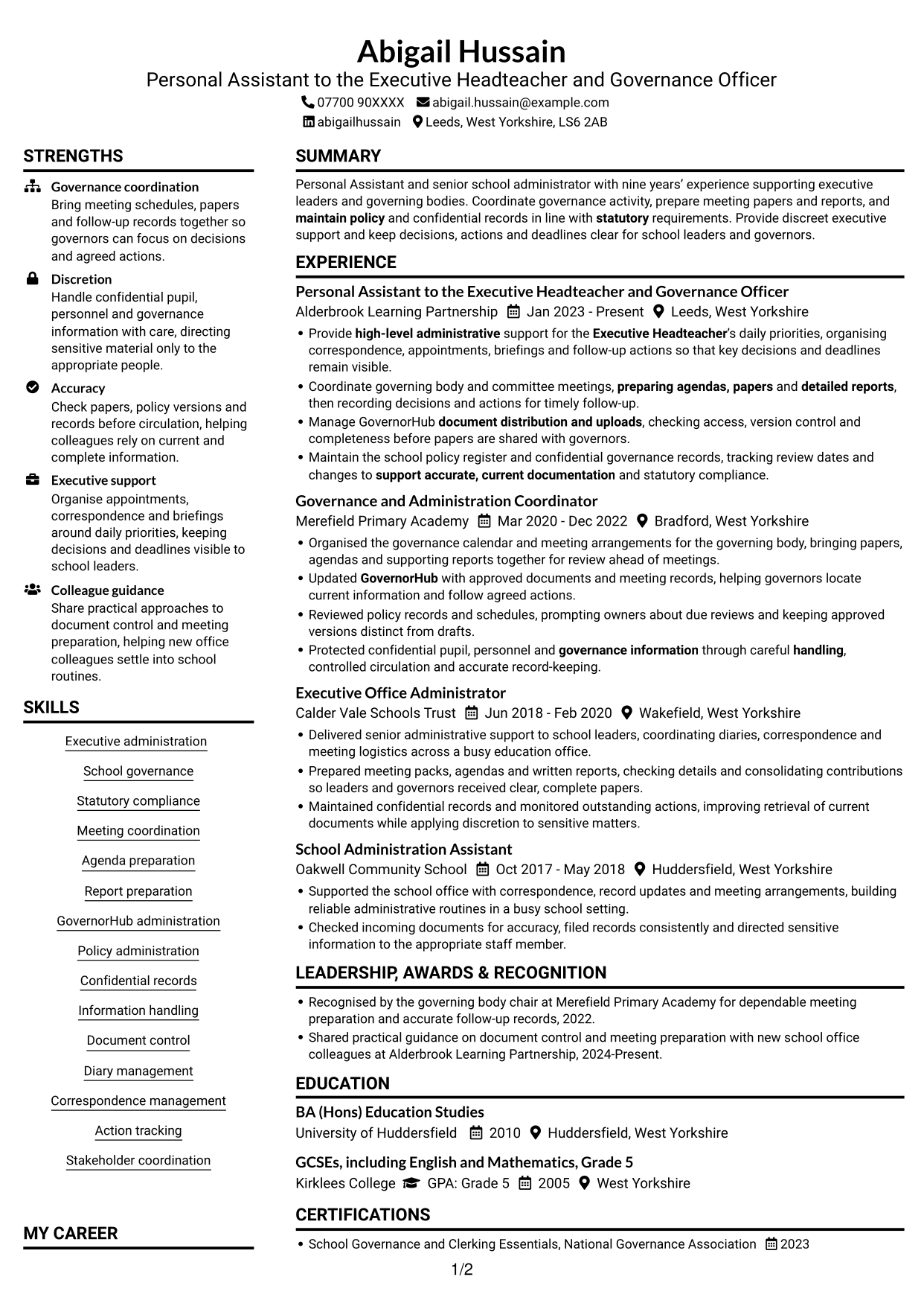 CV example — page 1