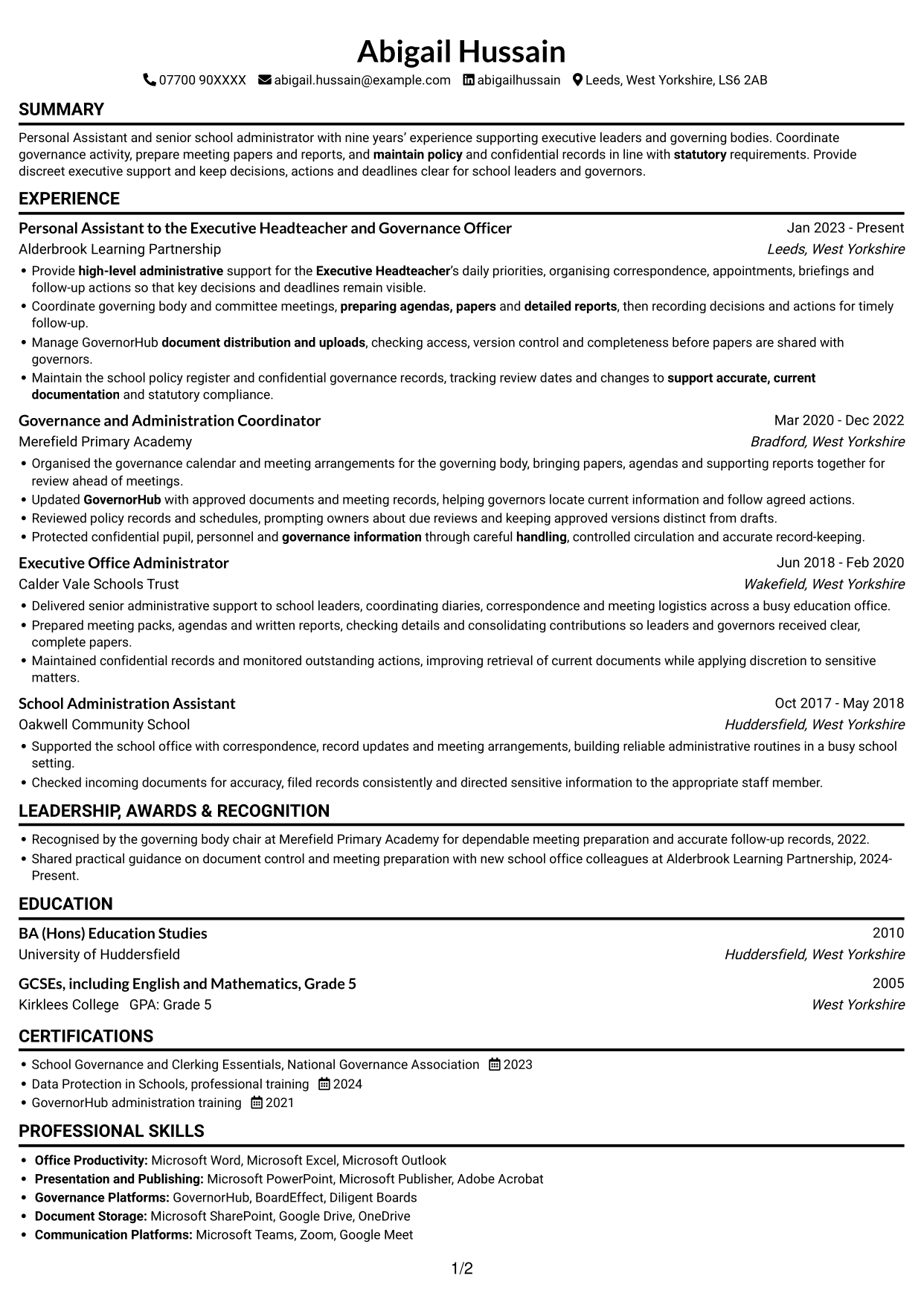 CV example — page 1