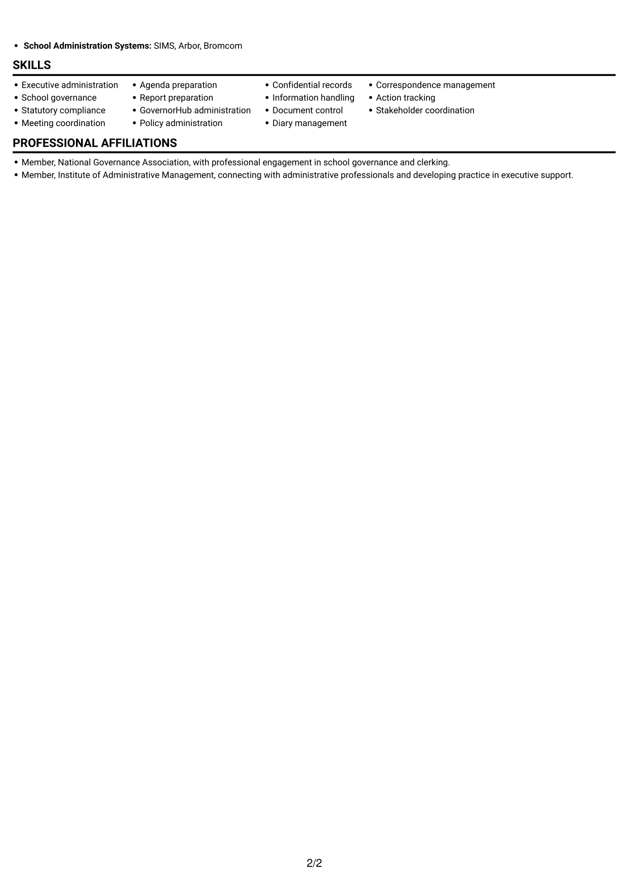 CV example — page 2