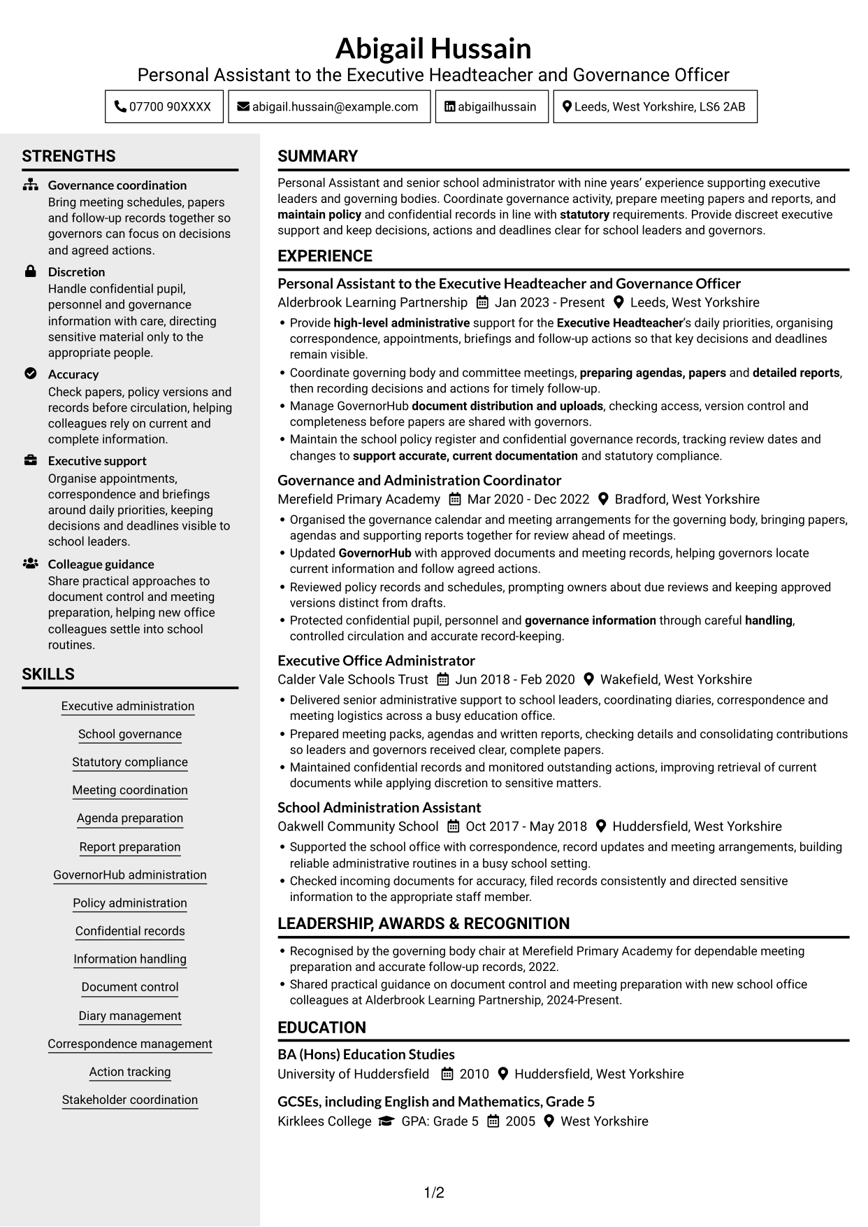 CV example — page 1
