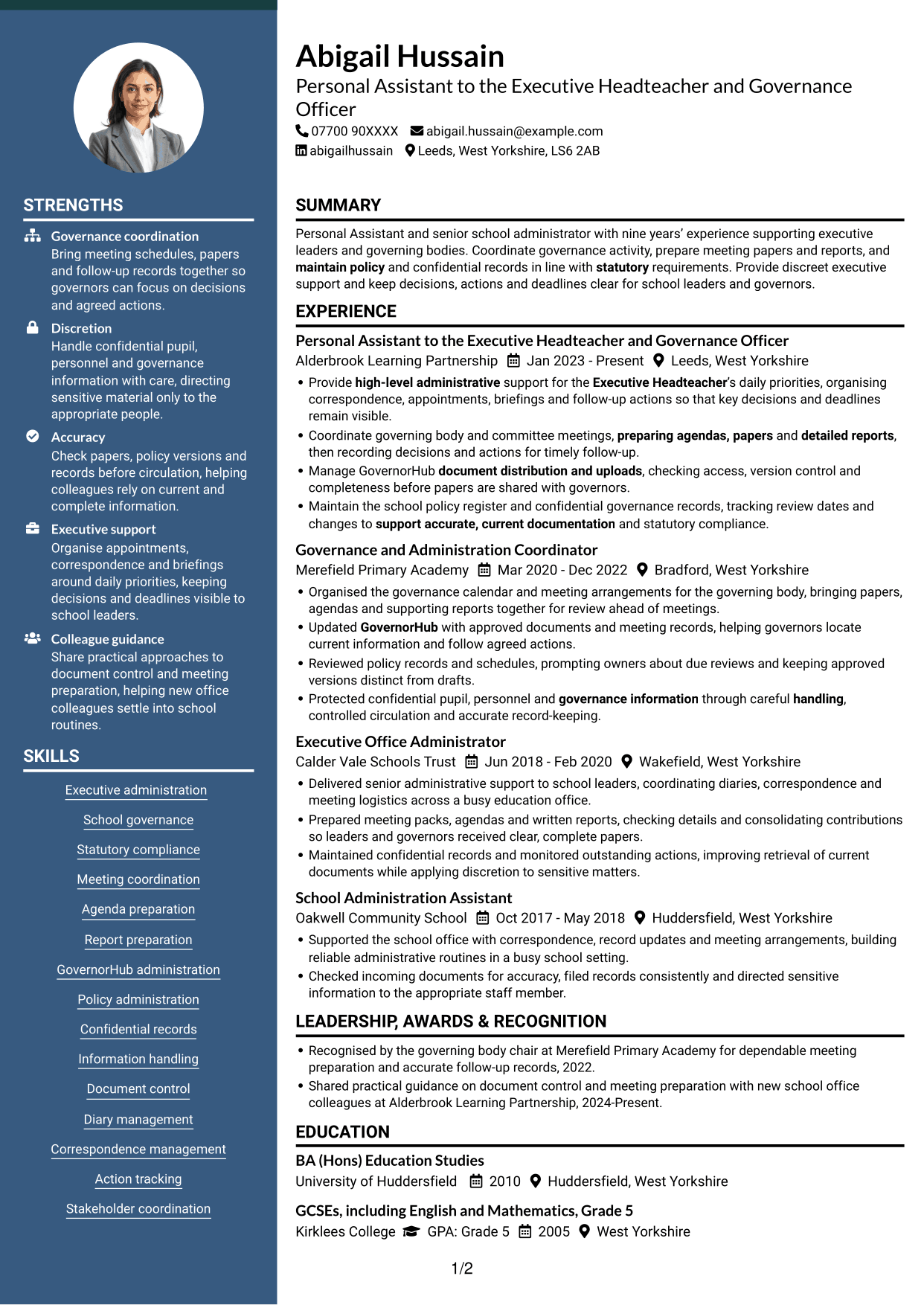 CV example — page 1